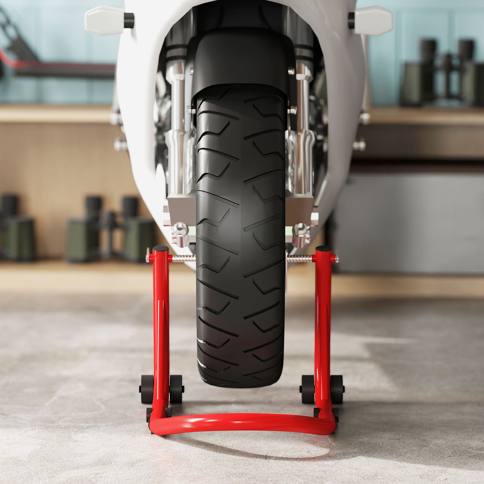 Motorradständer Set vorne Montageständer Motorradheber bis 544 kg Stahl Rot