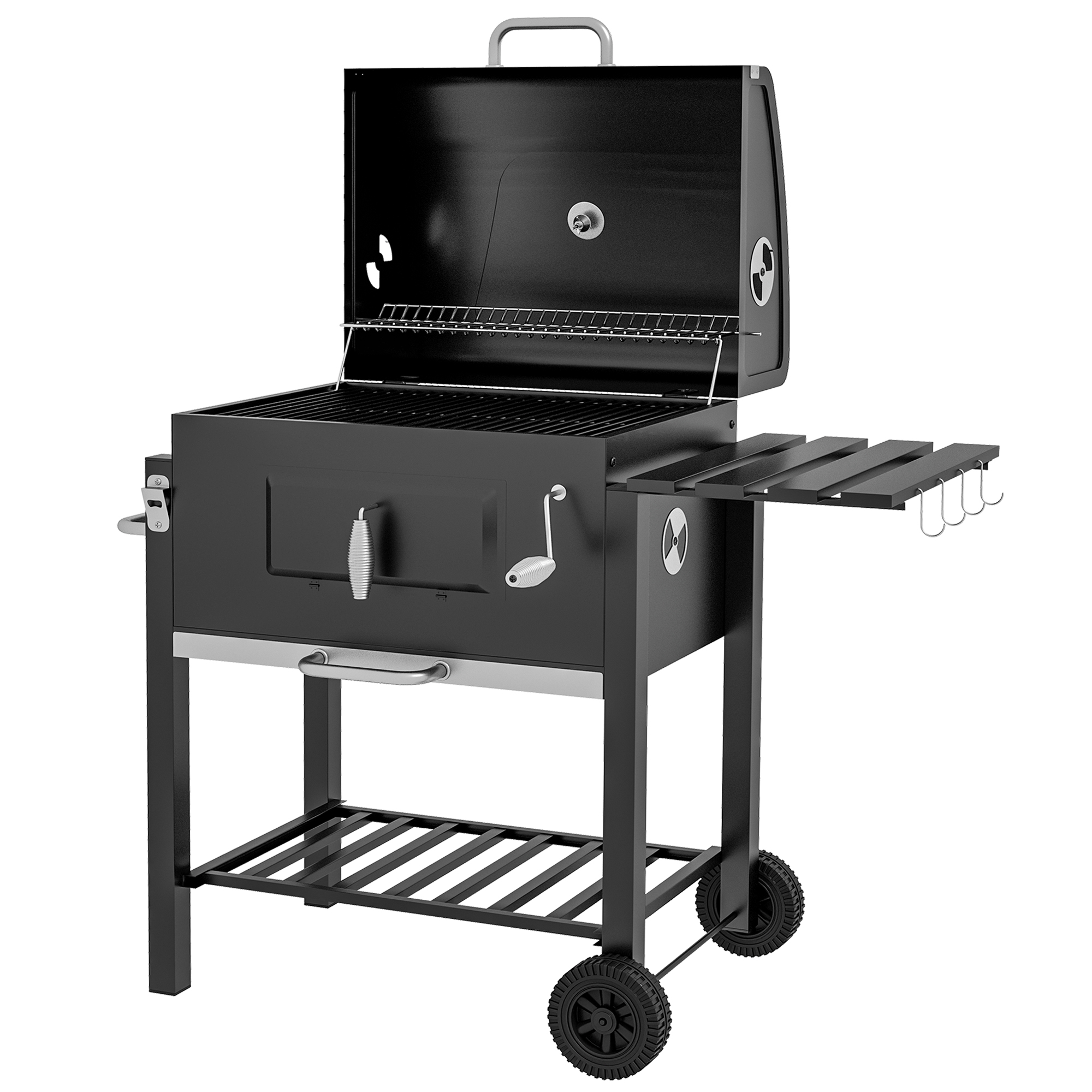 Holzkohlegrill Smoker BBQ-Smoker, 1 Ablage, 1 Handtuchhalter, 2 Grillroste, 113 cm x 65 cm x 108 cm, Schwarz