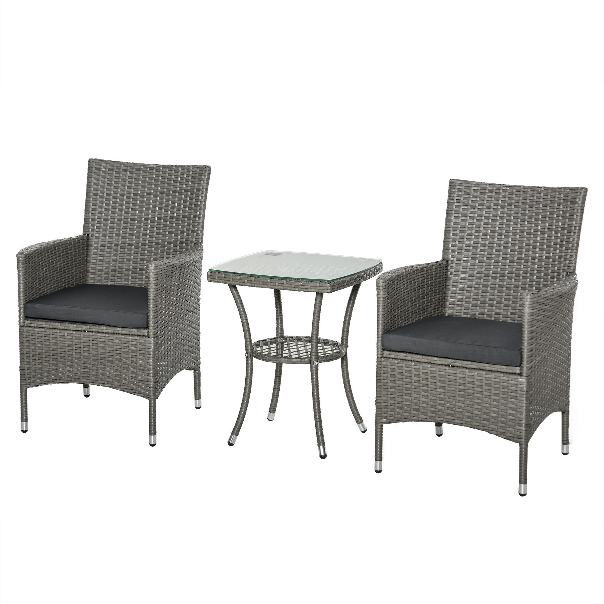 Polyrattan Gartenmöbel Set, Outdoor Lounge Balkonmöbel für 2 Personen, 3-teilig Sitzgruppe, 2 Stühle, Tisch Sitzkissen, Gartenlounge für Garten, Terrasse, Balkon, Grau