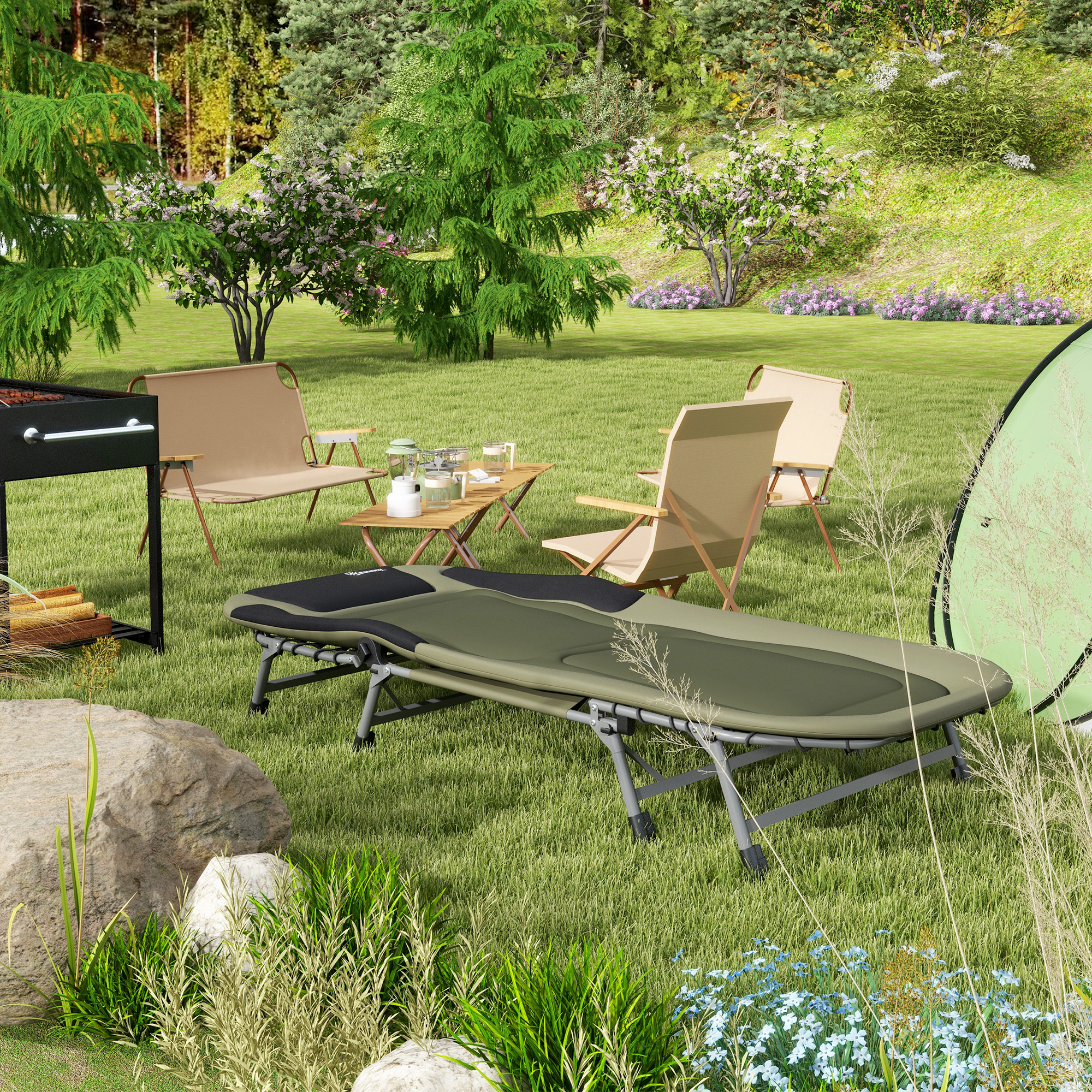Campingliege Campingbett Feldbett, 200 x 85 x 40-55 cm, Grün