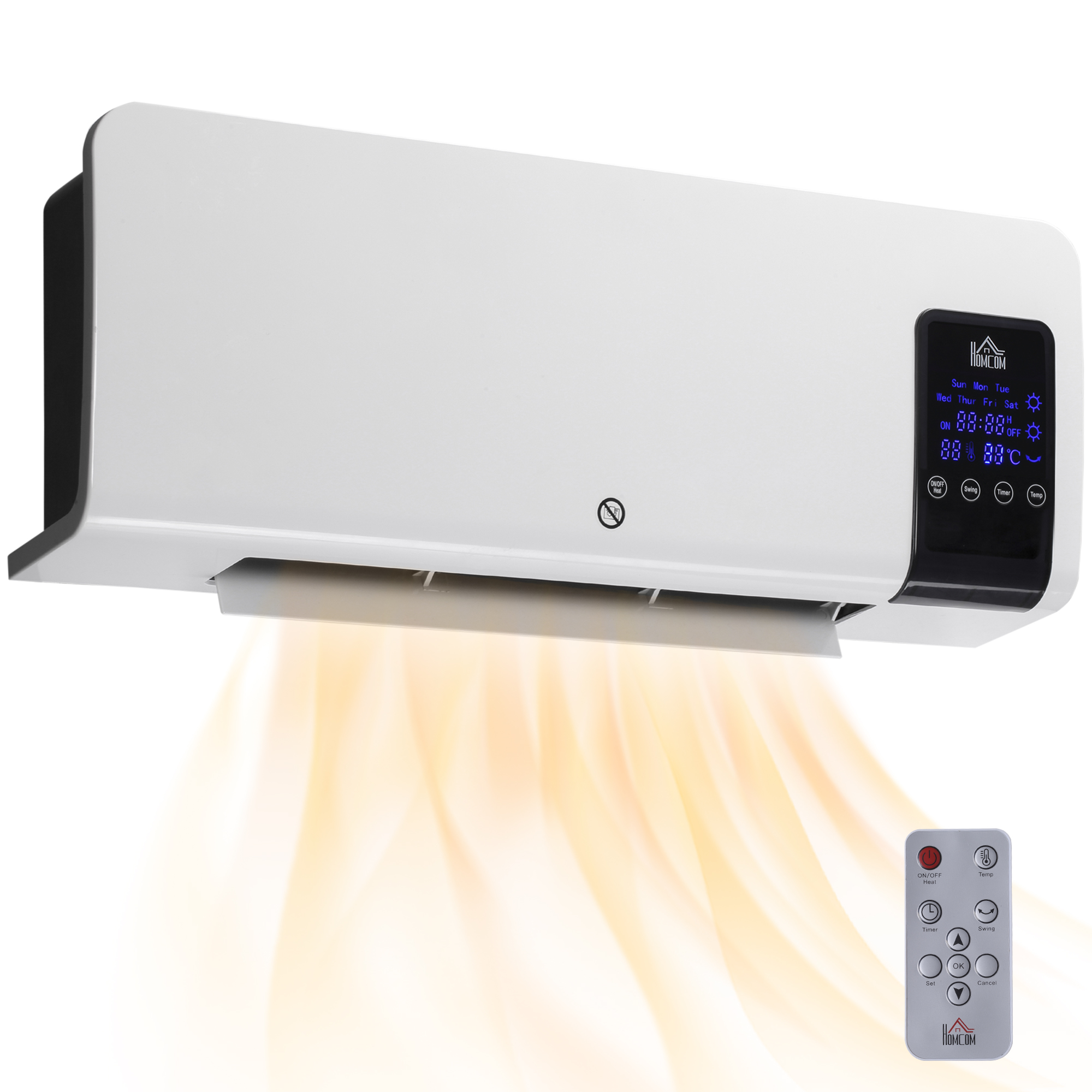 Elektro-Heizung, Wandmontage, Schwingfunktion, 2 Modi, Timer, LED-Anzeige, Weiß