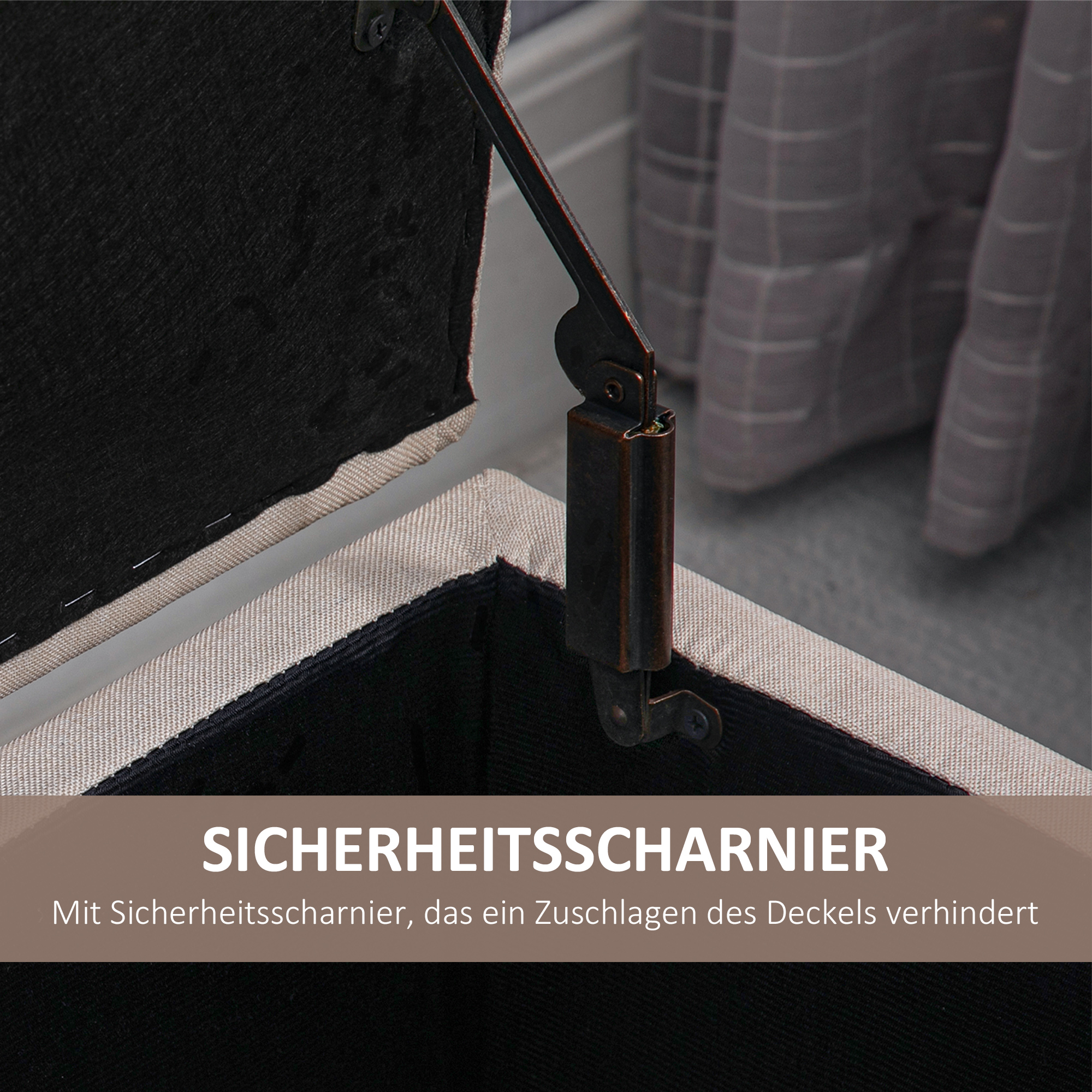 Sitzbank mit Stauraum Polsterbank mit Leinenoptik, Sitztruhe mit Holzbeine, Truhenbank für Wohnzimmer Schlafzimmer Flur 100 x 40 x 44 cm Cremeweiß