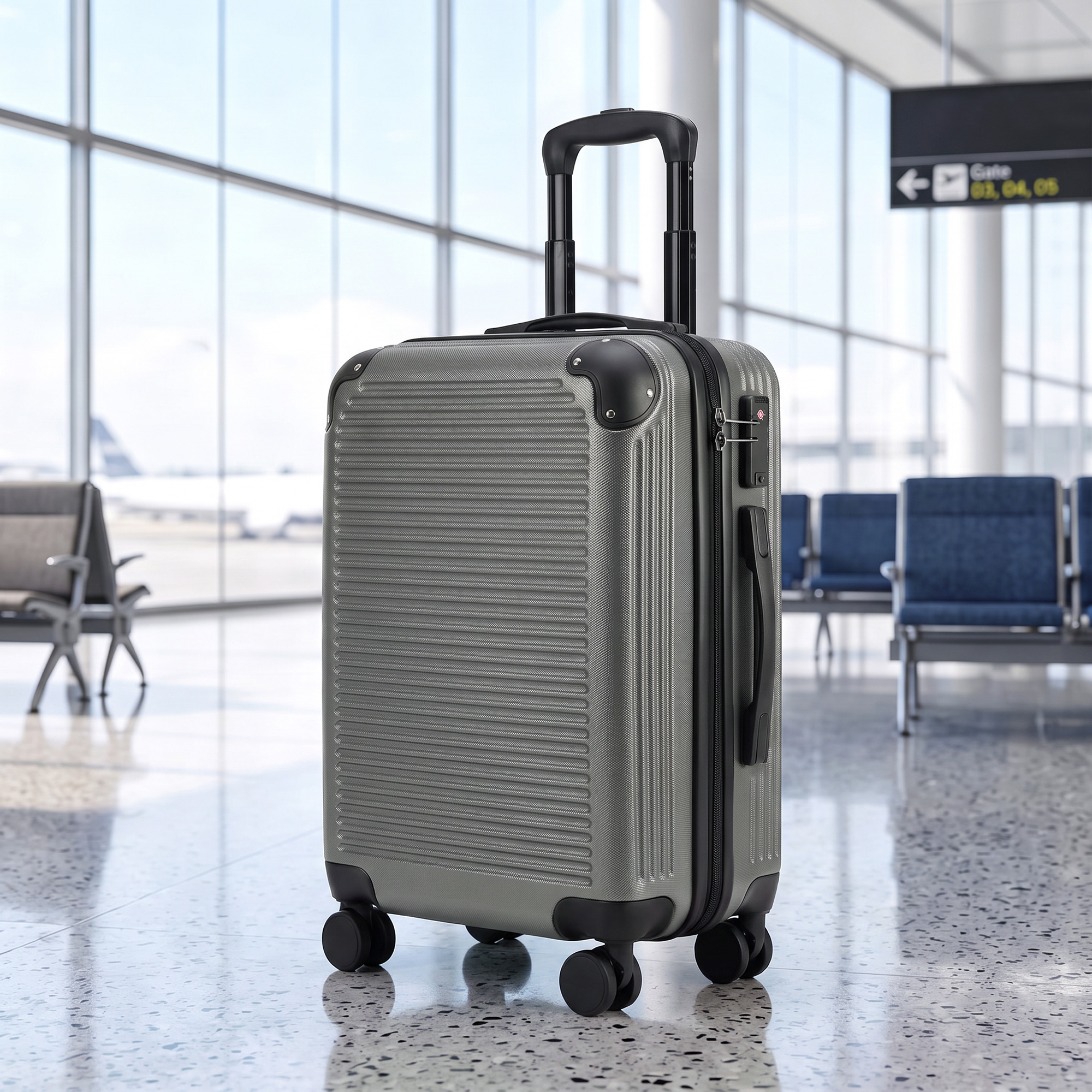 Handgepäck Koffer Hartschalen Reisekoffer mit 4 Rollen 56 cm Dunkelgrau