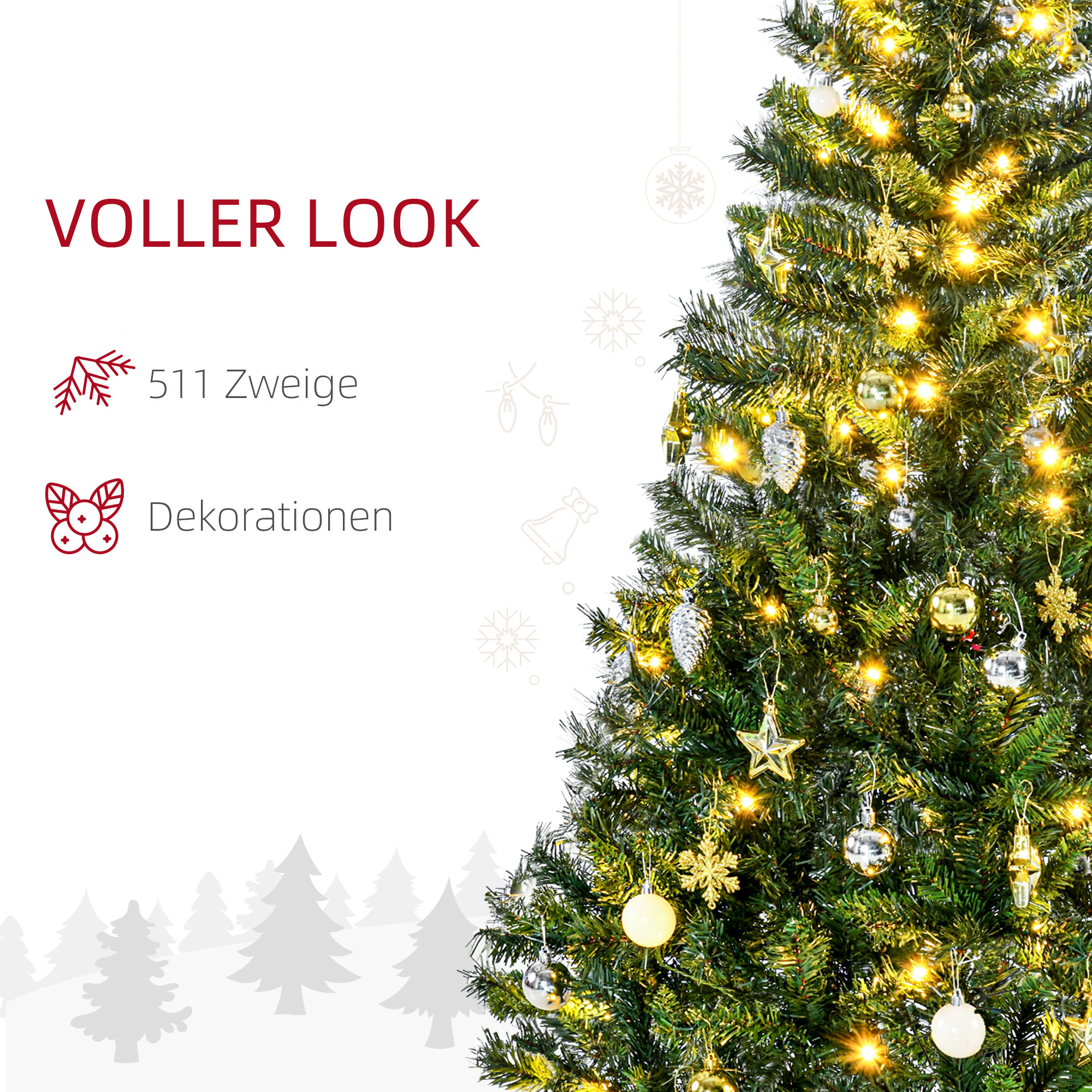 Weihnachtsbaum Christbaum künstlicher Weihnachtsbaum, inkl. Schmuck  95 cm x 95 cm x 150 cm, Grün