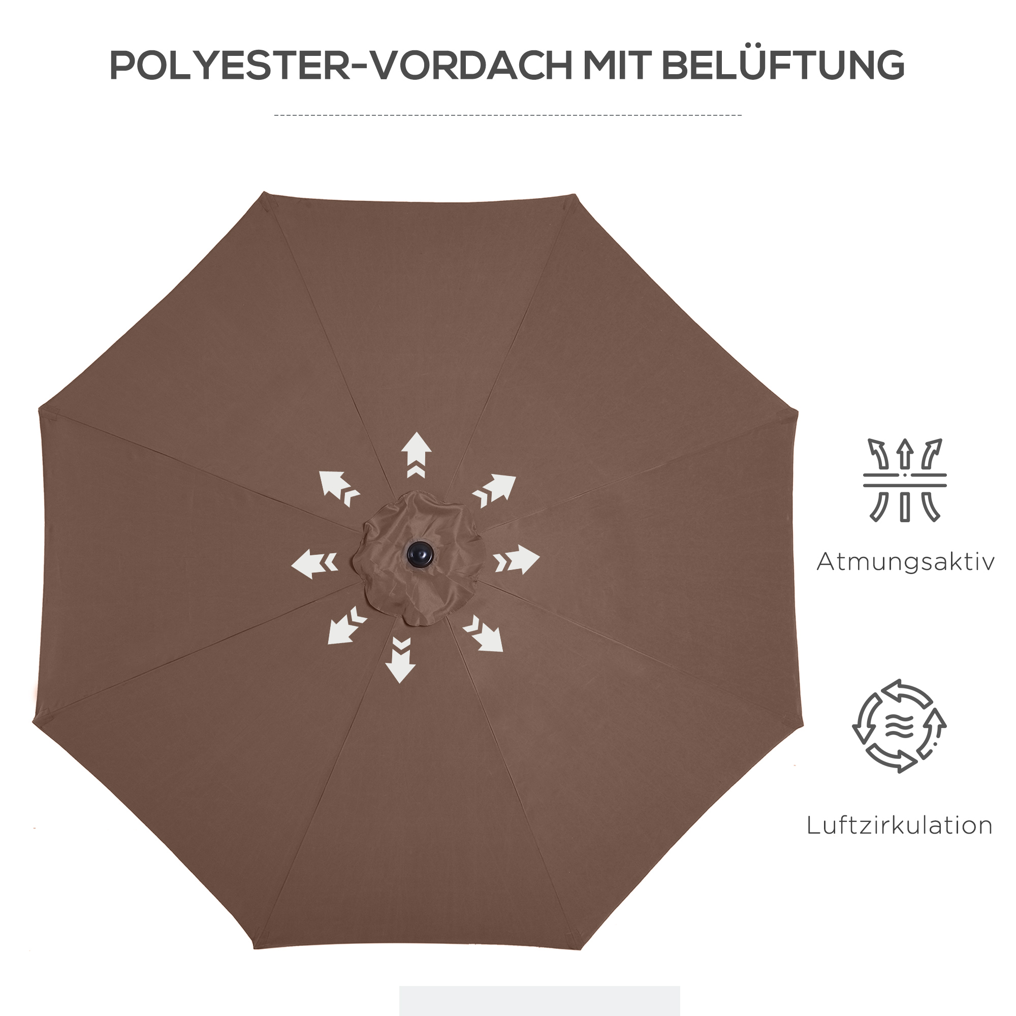 Sonnenschirm Knickschirm Gartenschirm Marktschirm mit Handkurbel Stahl 180/m² Polyester Braun Ø2,95 x 2,5 m
