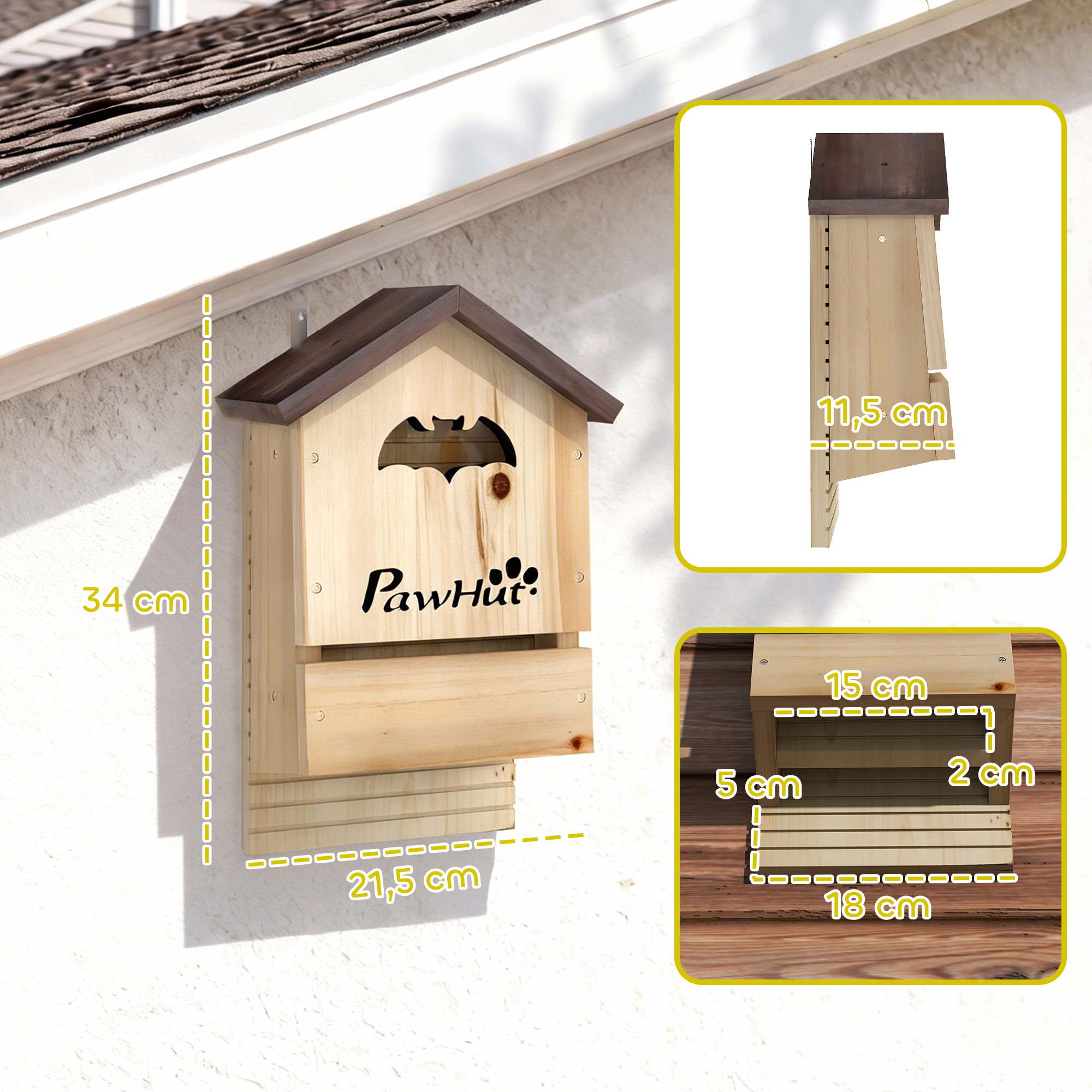 Fledermauskasten 3er Set aus Tannenholz Fledermaushaus für Fledermäuse zum Aufhängen für Gärten, 21,5 x 11,5 x 34 cm