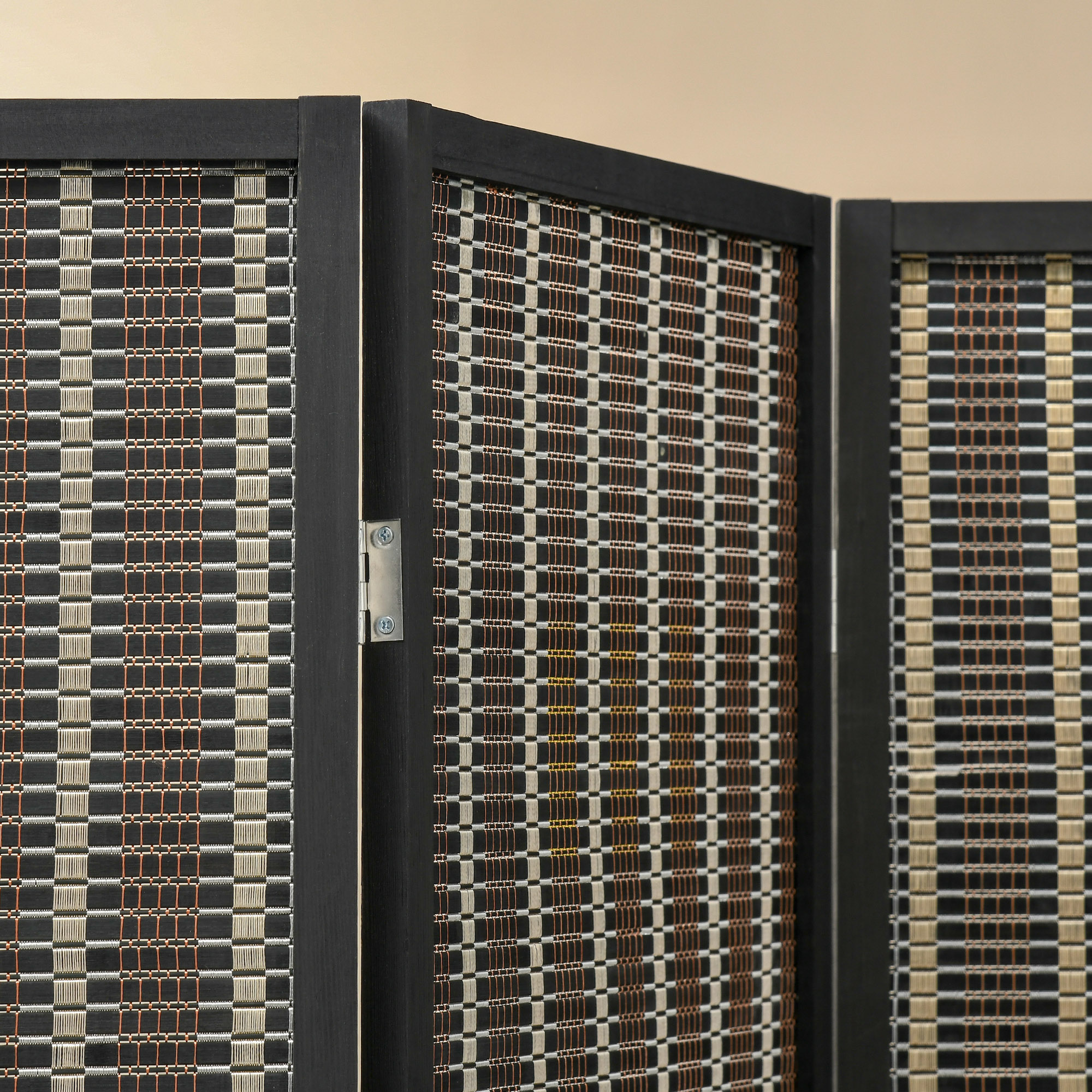 Raumteiler, faltbar, Kiefernholz/Bambus, 180 x 180 cm, Braun/Schwarz