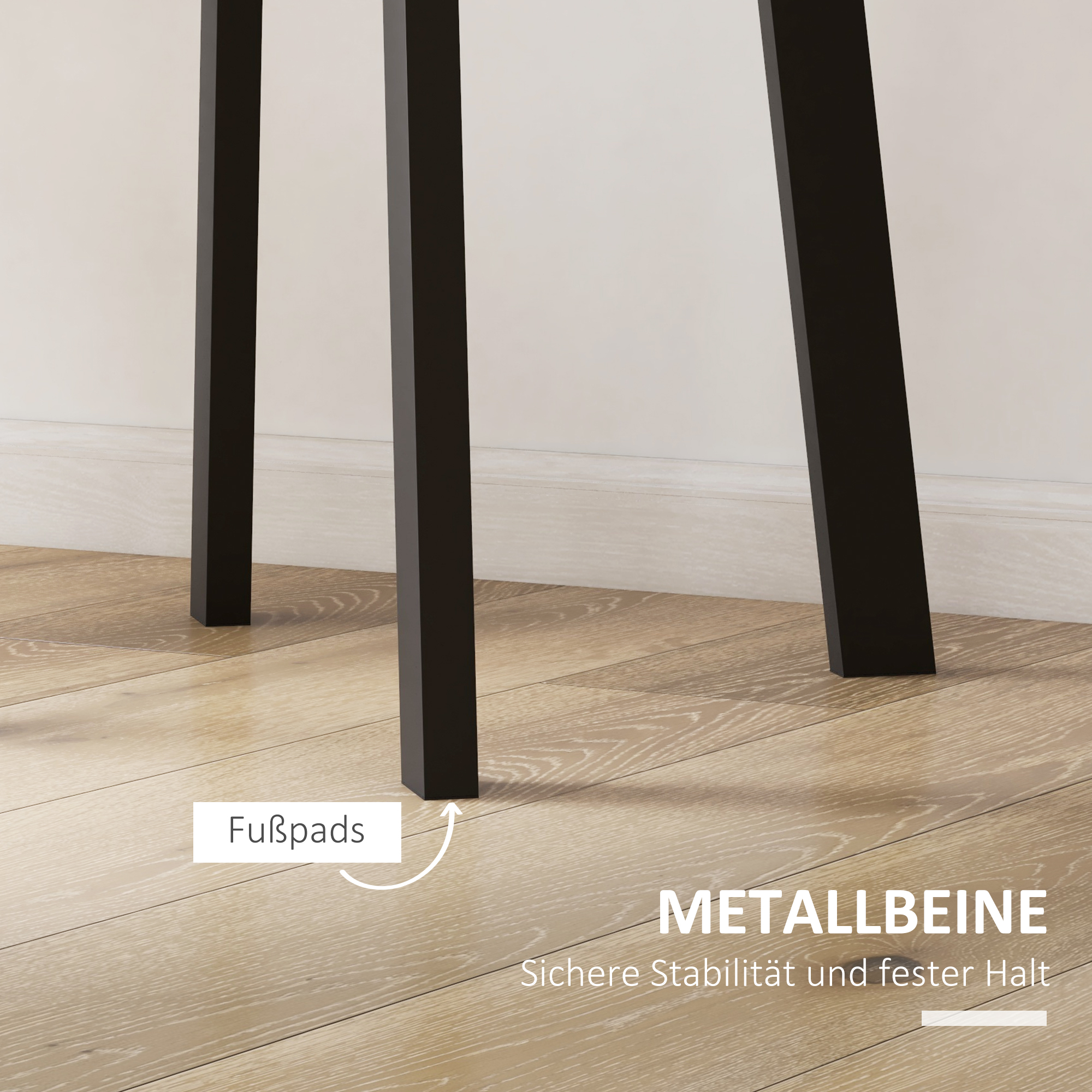 Esstisch für 2 Personen, weiße Tischplatte, Metallbeine mit Fußkappen, Ø72 x 75H cm, Schwarz