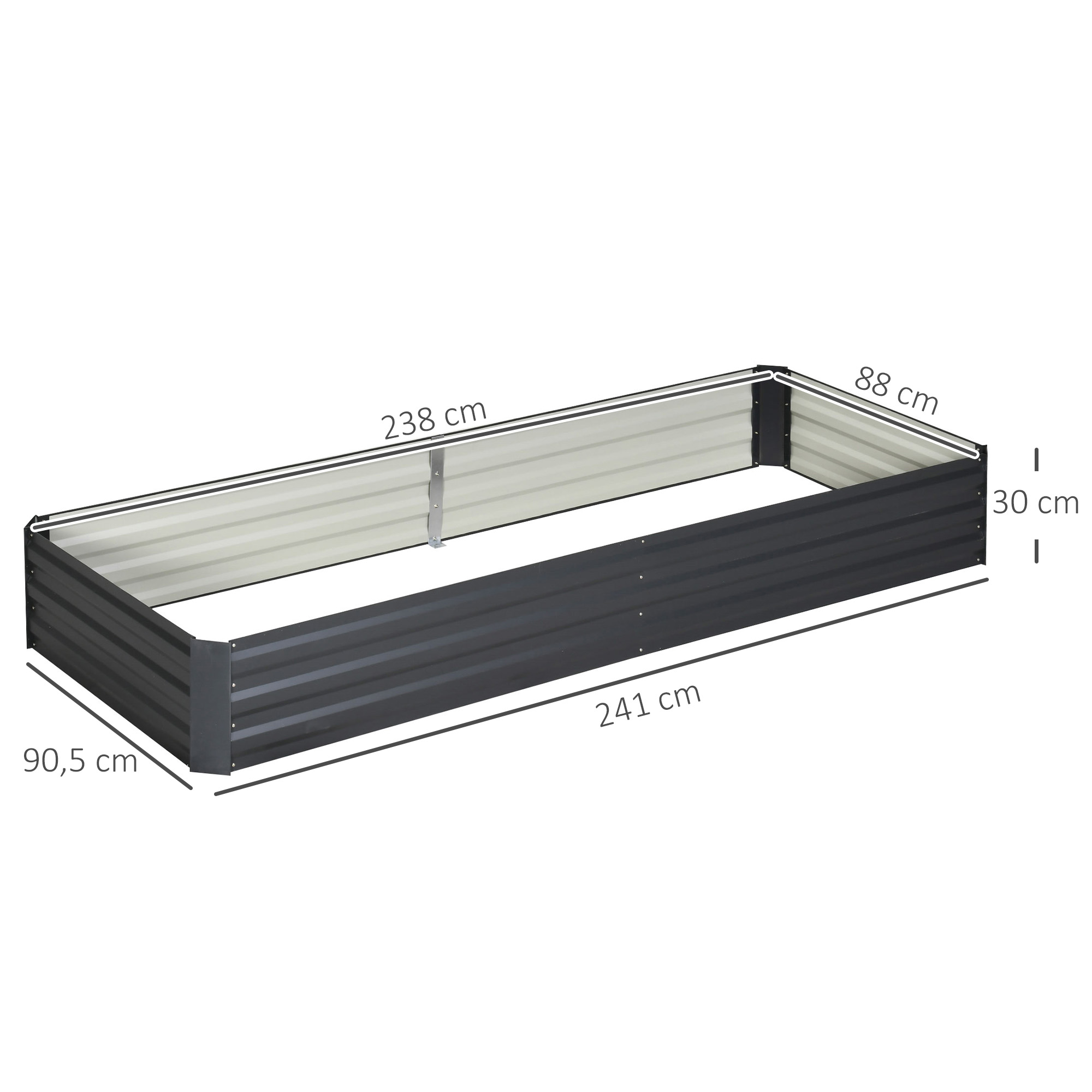 Stahl-Hochbeet, offener Boden, einfacher Aufbau, 95L x 90,5B x 29,8H cm, Grau