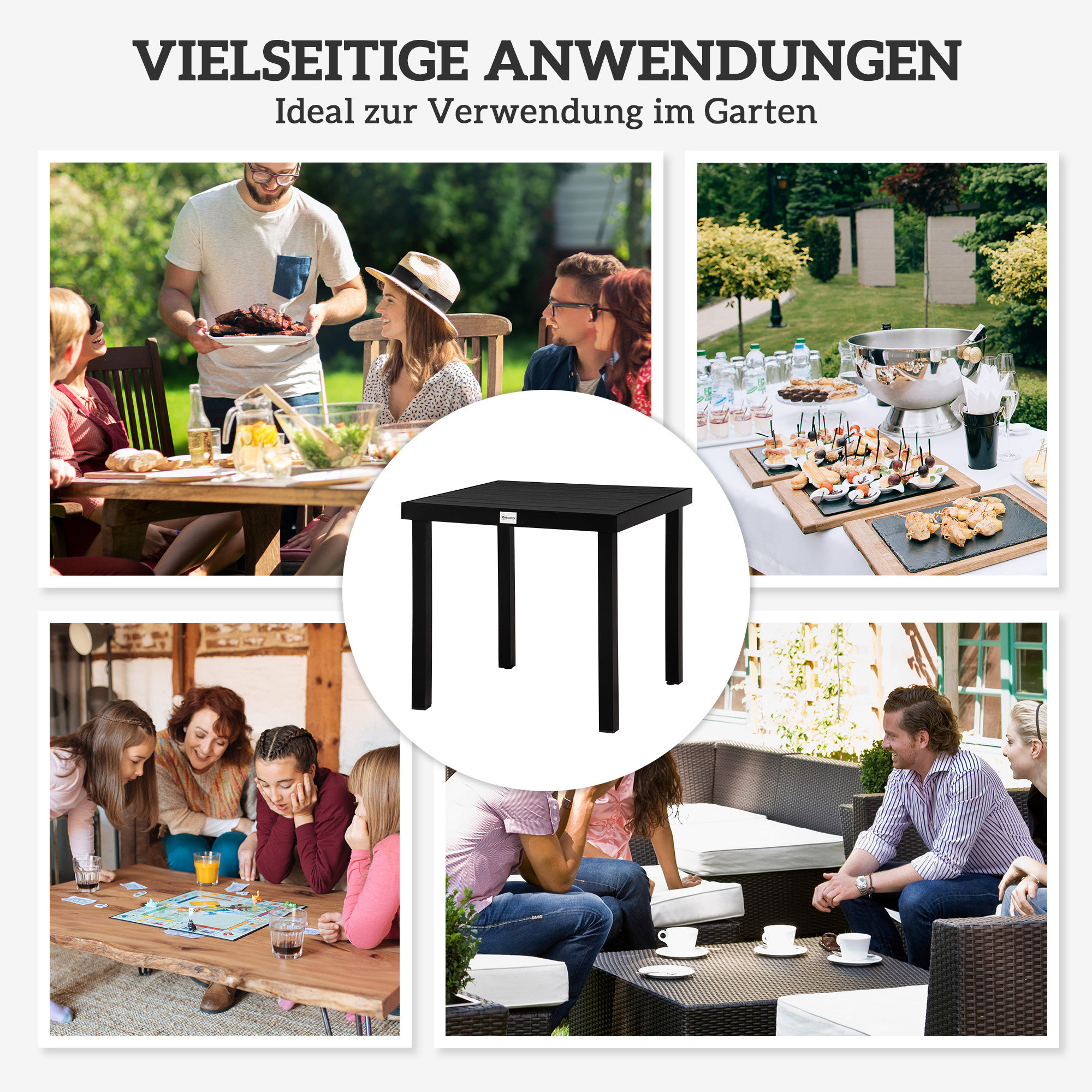 Gartentisch für 4 Personen Esstisch Aluminiumtisch Gartenmöbel Loungemöbel pflegeleicht Kunststoff Schwarz 78 x 78 x 74 cm