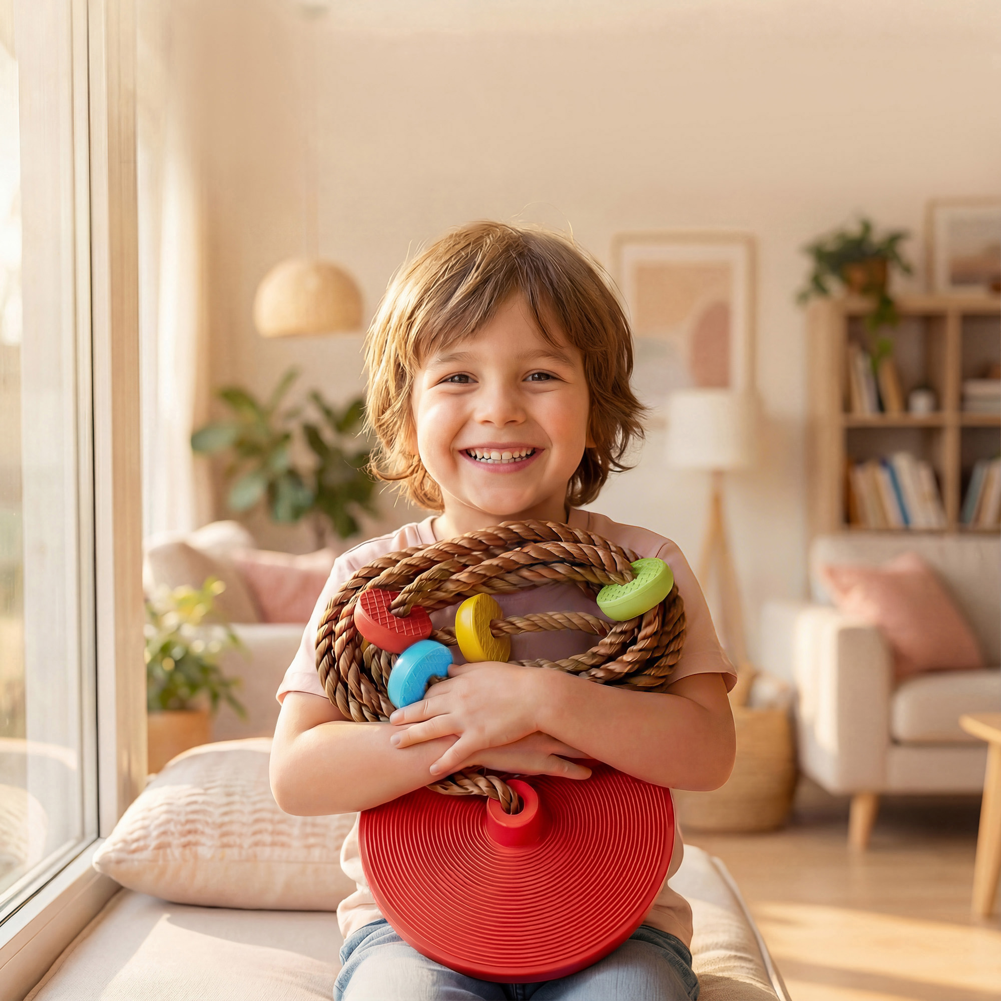 Kletterseil Schaukel Baum Kinderschaukel mit Plattform Scheibenschaukel Sitz Outdoor Spielset für 3-8 Jahre Kinder Rot