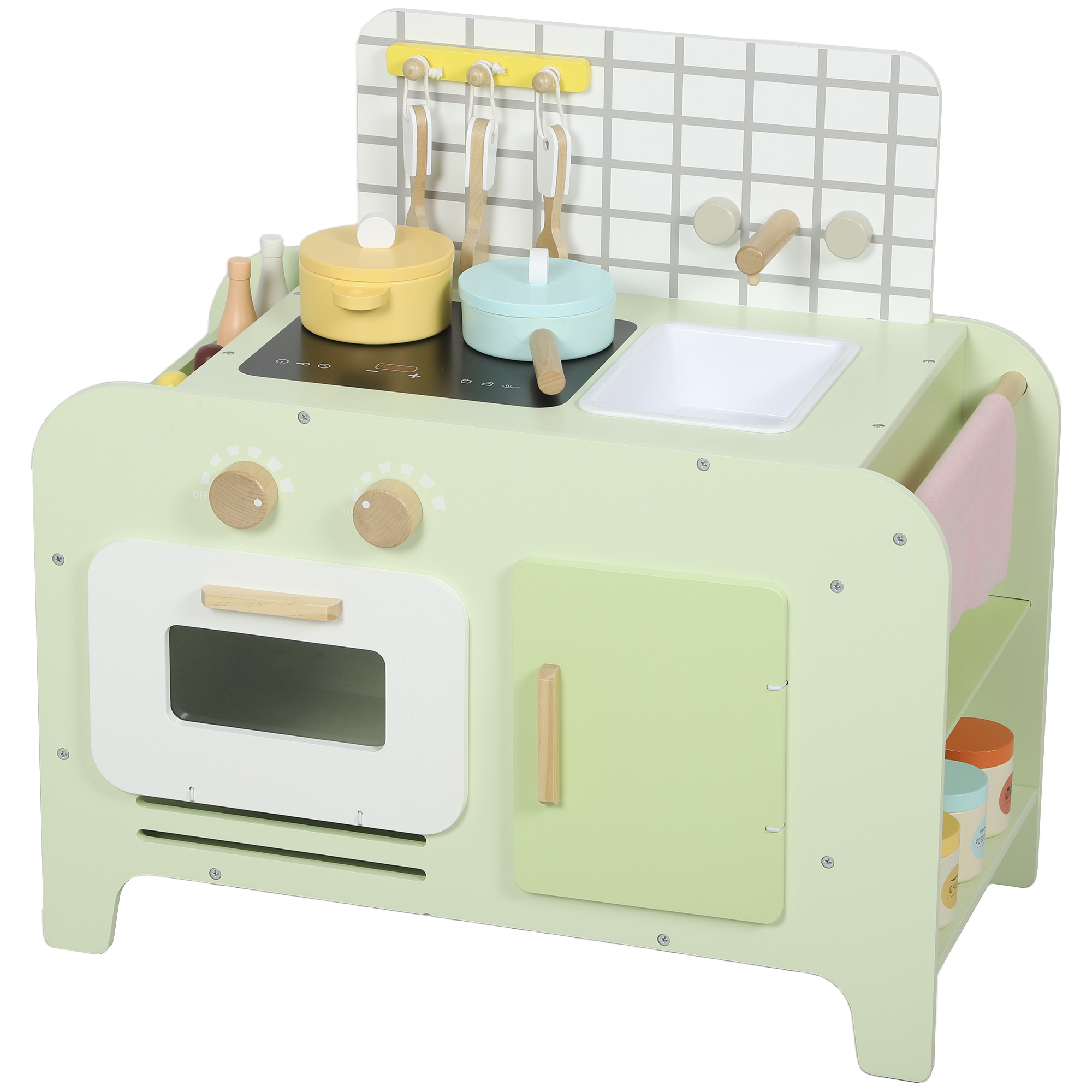 Kinderküchen-Spielset, MDF, 15 Zubehörteile, Schränke, 40 cm, ab 3 Jahren, Grün