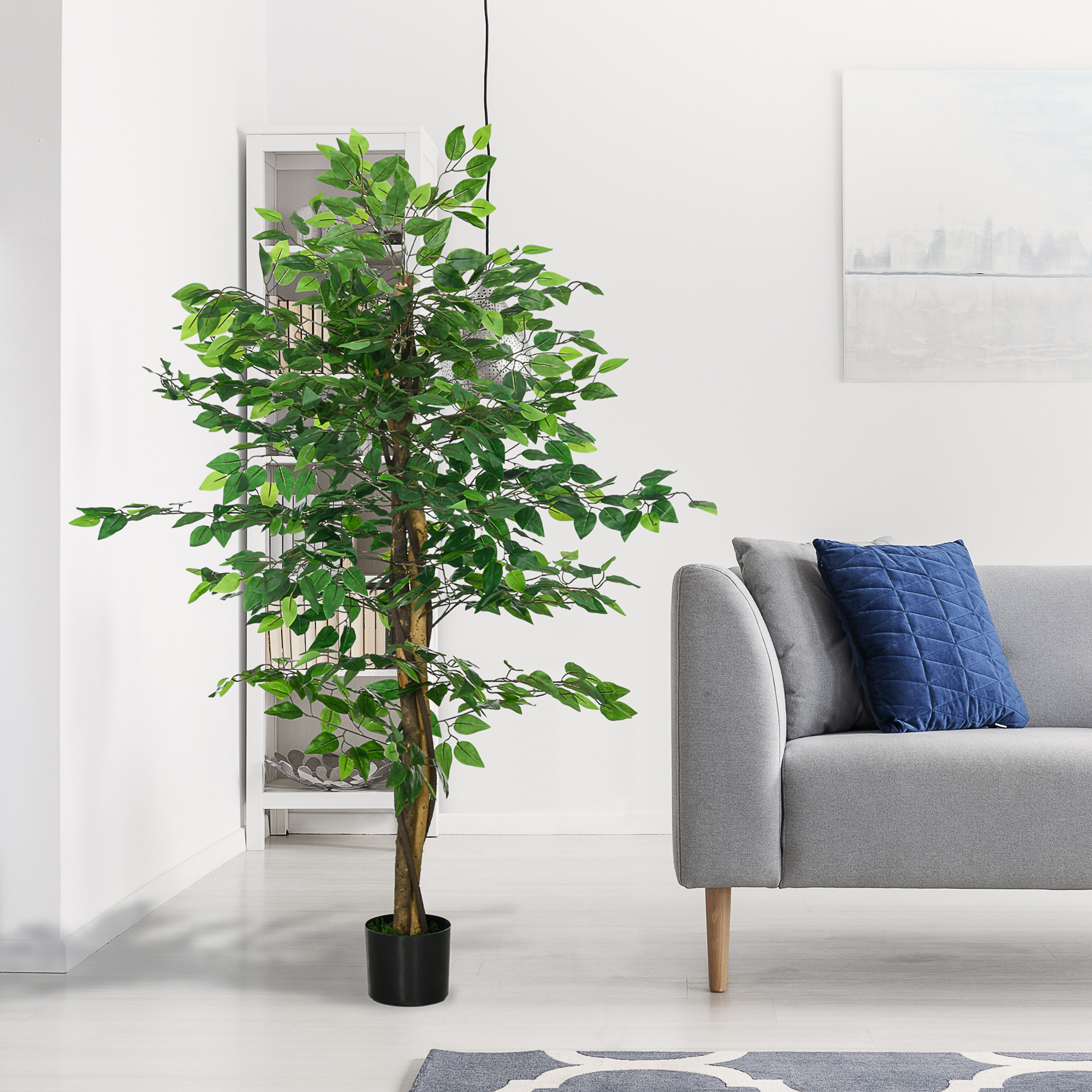Ficusbaum Kunstpflanze, naturgetreu, 150 cm hoch, mit Topf, Grün