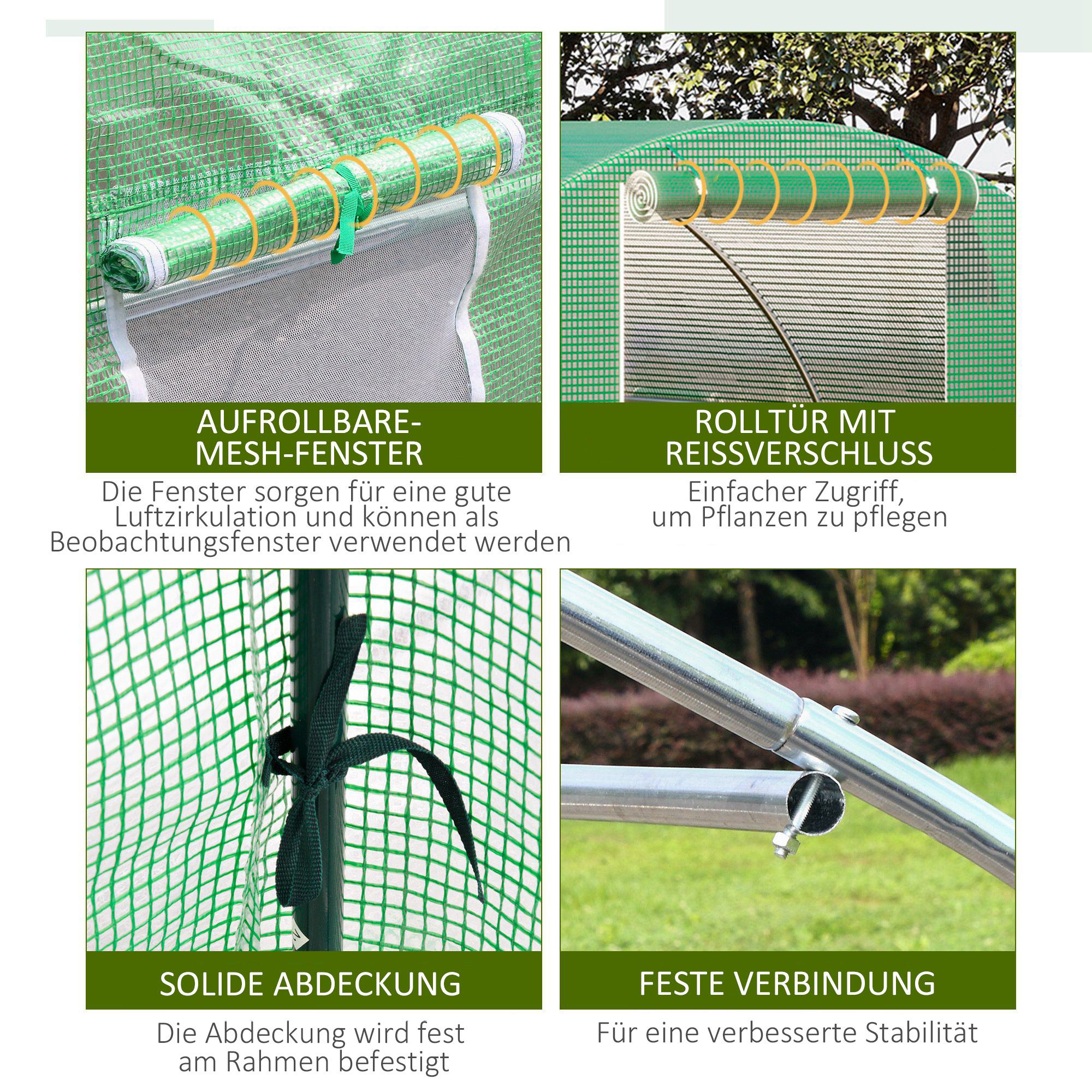 Foliengewächshaus begehbares Polytunnel 3 x 3 m Gewächshaus mit 4 Fenster Treibhaus Frostschutz Stahlrohr Dunkelgrün