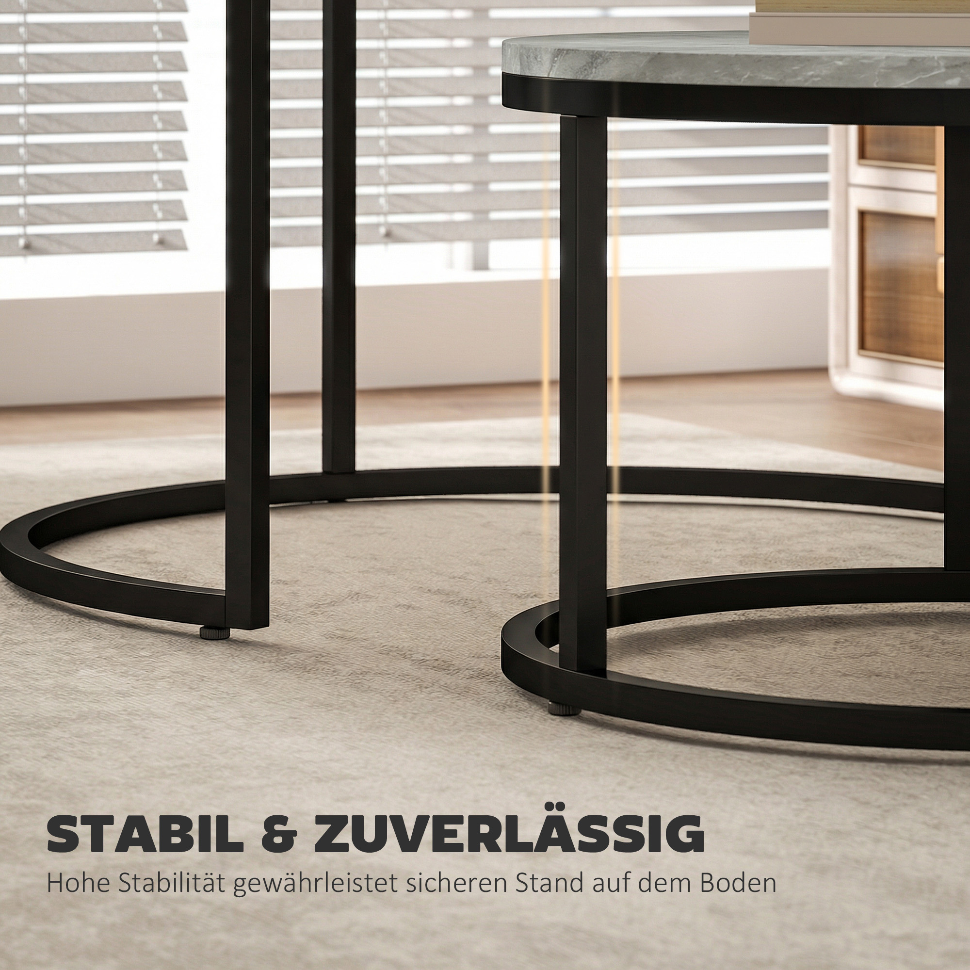 Modernes Kaffeetisch 2er-Set, Stapelbare Beistelltische mit Metallgestell für Wohnzimmer, Schlafzimmer, Büro, Grau