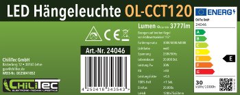 LED Hängeleuchte "CT-OL CCT 120" / 230V, 120cm, 30W, CCT 3000-6000k