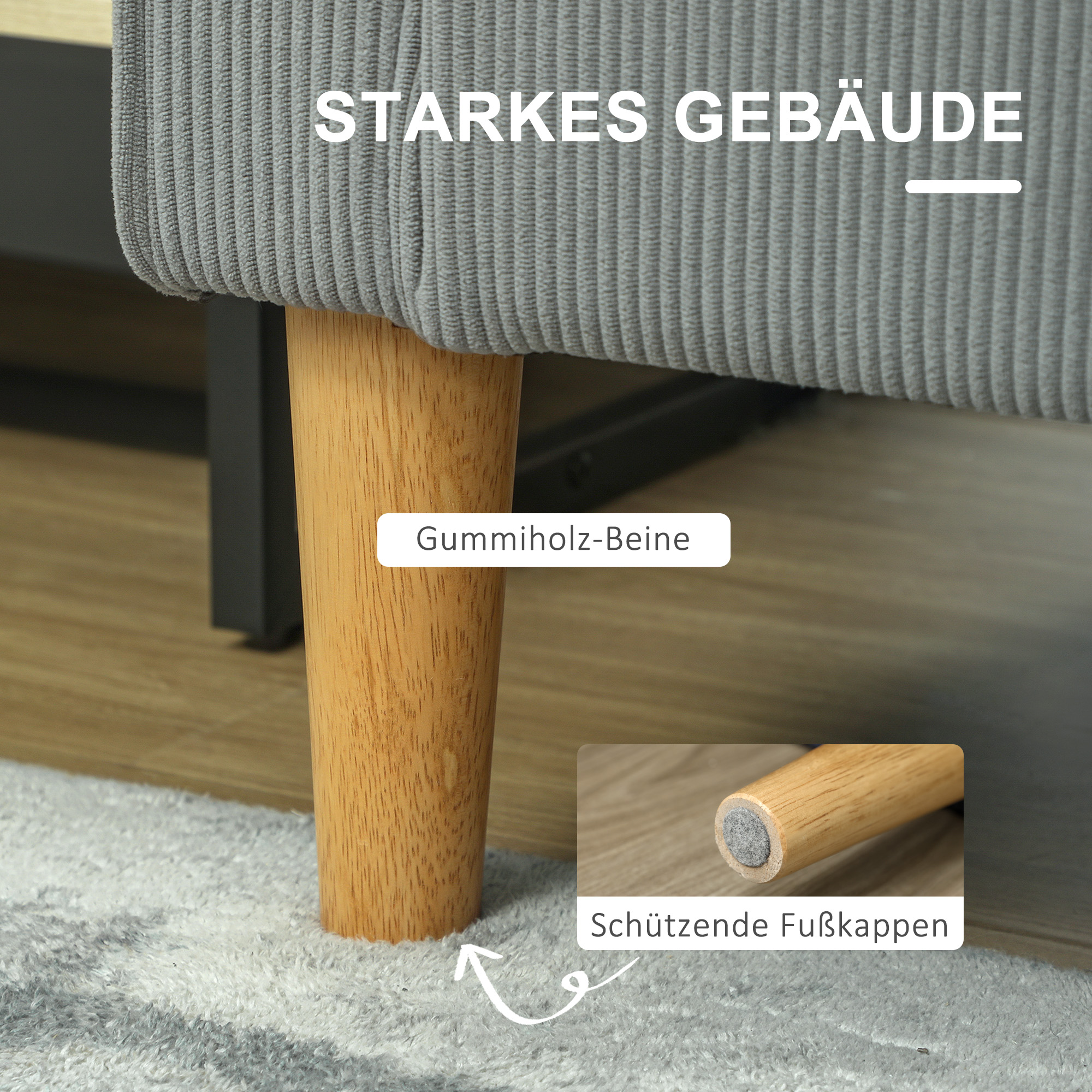 Zweisitzer-Sofa mit Stauraum und soliden Holzbeinen, für Wohnzimmer, Schlafzimmer, 117 x 63 x 79 cm, Hellgrau