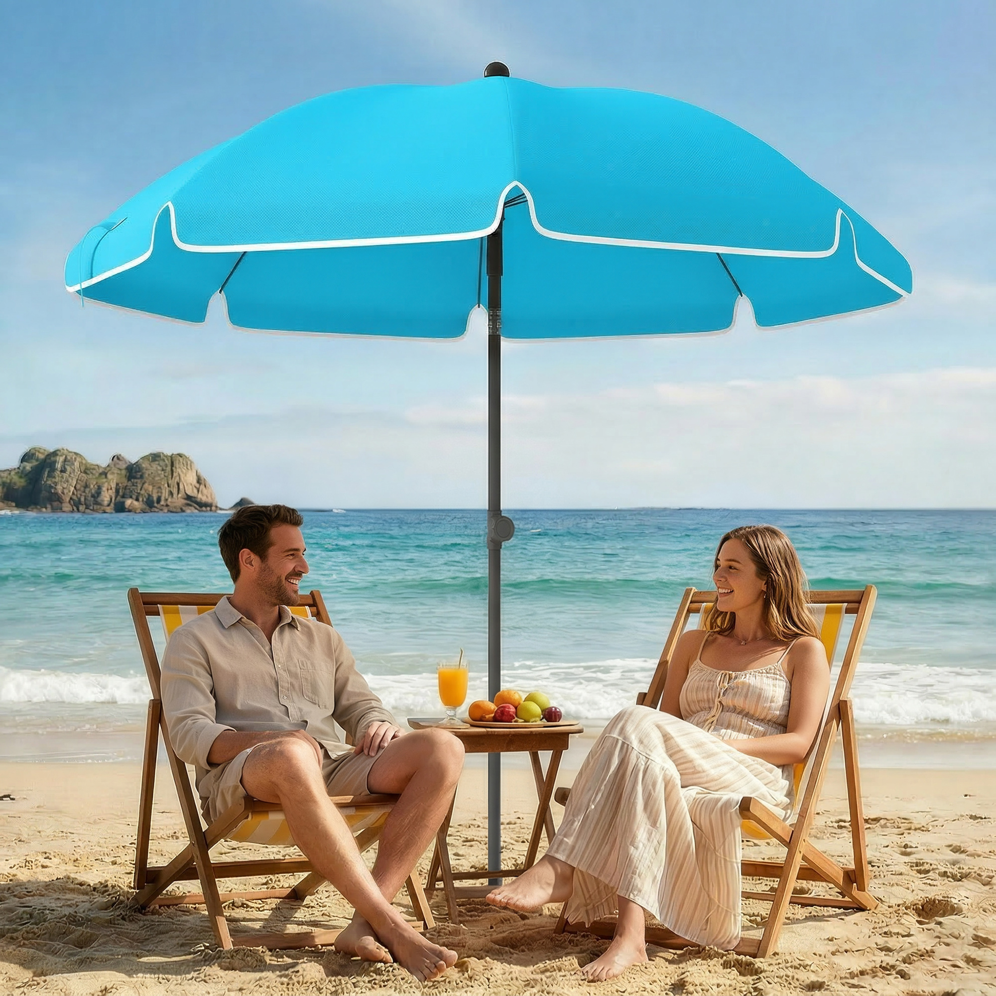 Sonnenschirm Strand Ø150 cm wasserabweisend faltbar Strandschirm mit Sandanker verstellbarer Neigung Tragetasche Blau