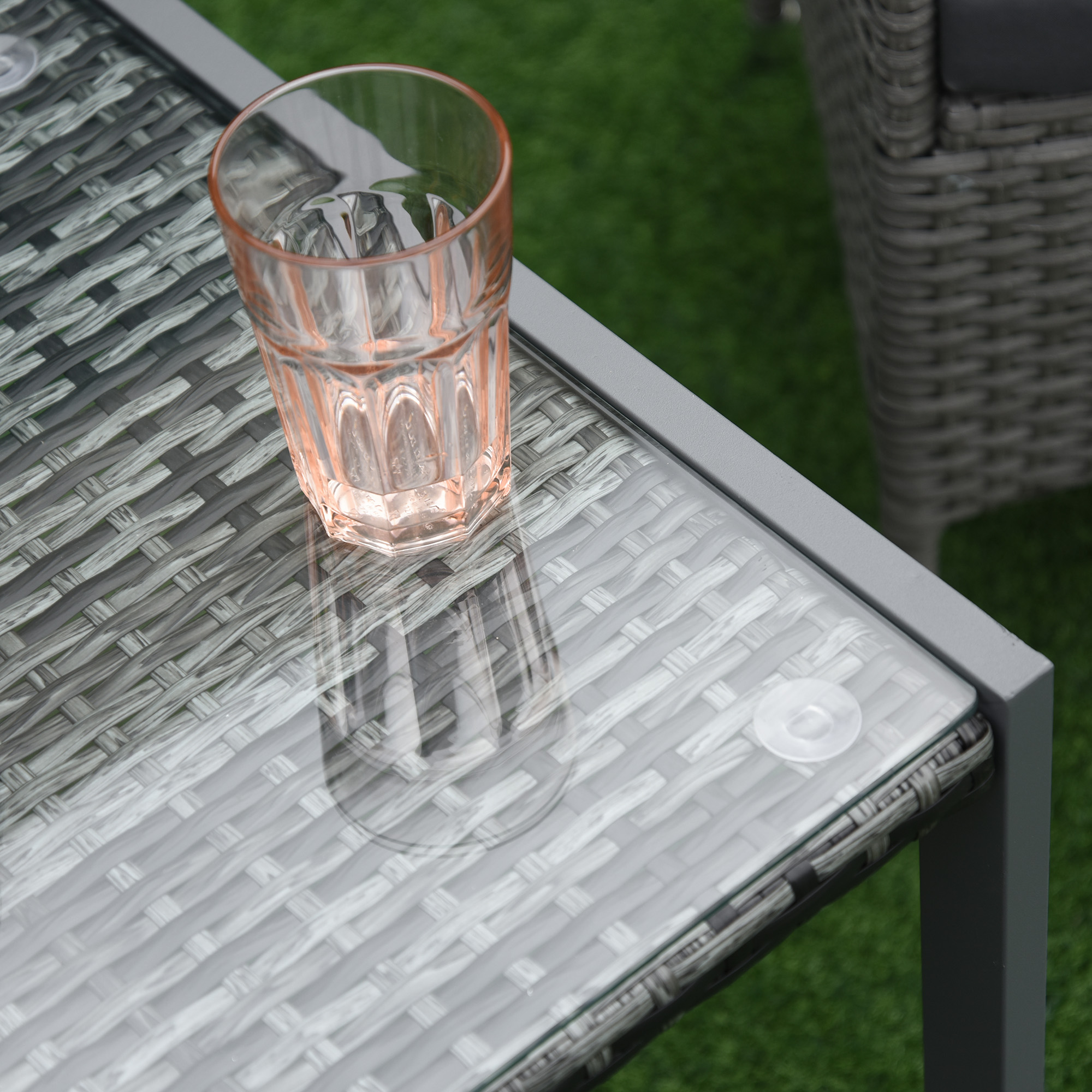 Gartentisch Garten Beistelltisch Tisch Gartenmöbel mit Hartglas Polyrattan + Aluminium Grau 50 x 49,5 x 50 cm