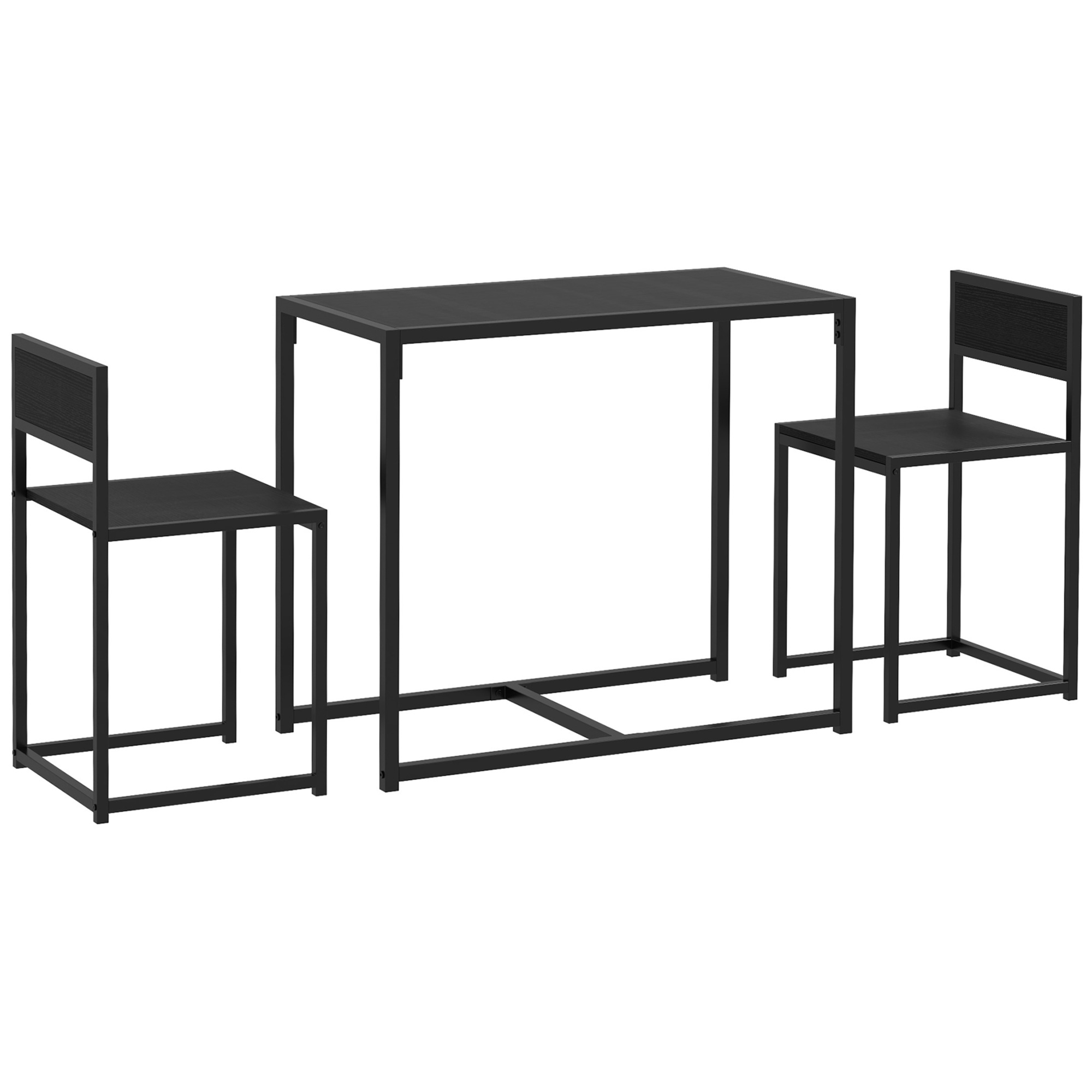 3-teiliges Bartisch-Set Hochtisch-Set 3-teilig, 2 Stühle, 1 Tisch, 90 cm x 47 cm x 76  cm, Schwarz