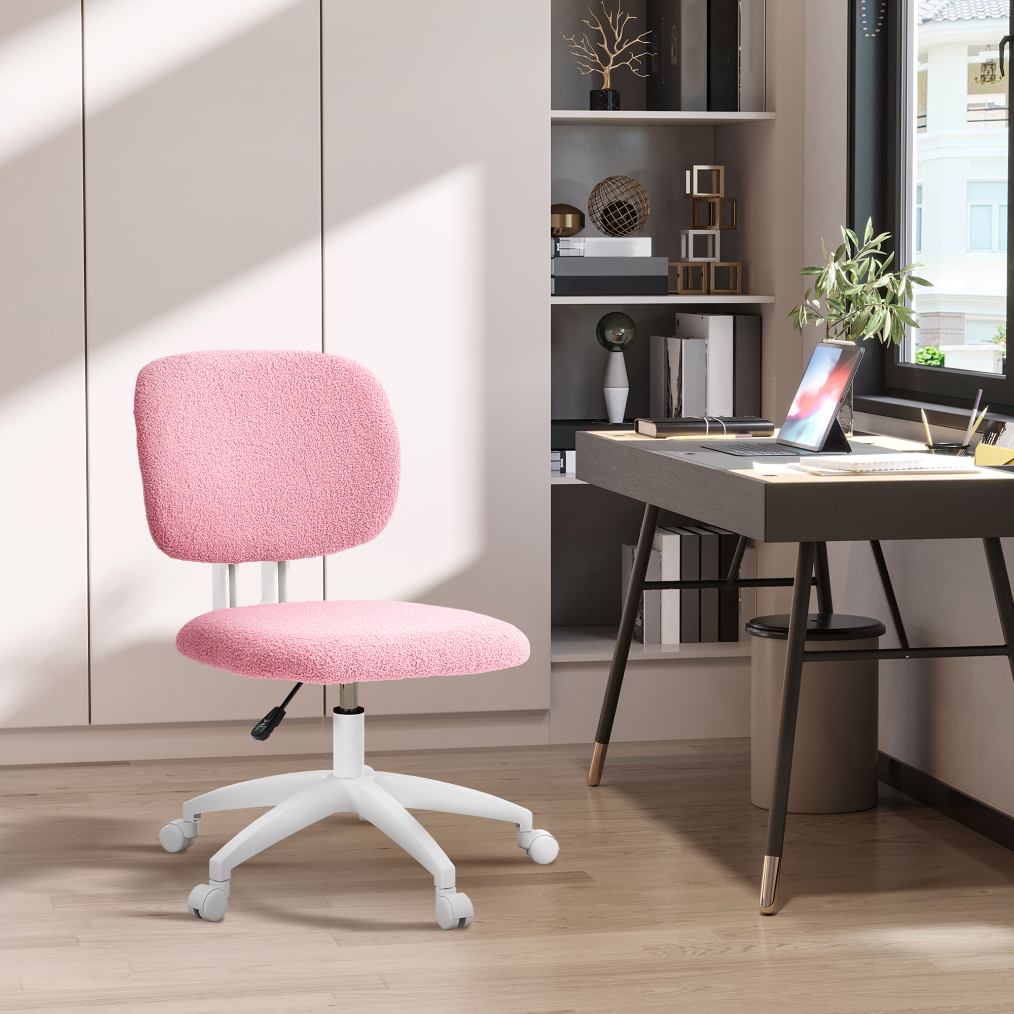 Bürostuhl Computerstuhl drehbar, höhenverstellbar, 48 cm x 53 cm x 80-90 cm, Rosa