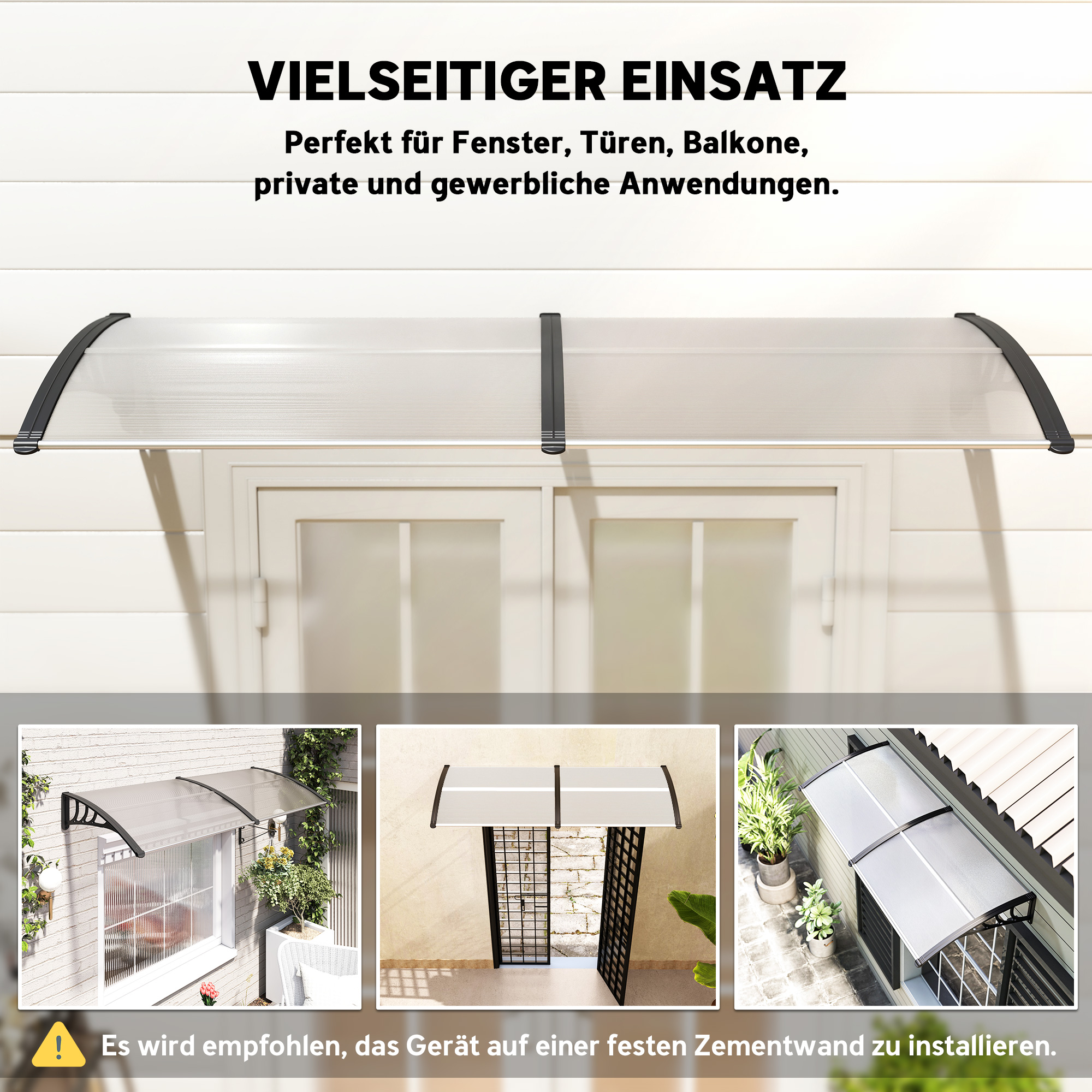 Pultvordach Vordach für Haustür 75x195x23 cm Überdachung 5mm Polycarbonat Sonnenschutz Regenschutz für draußen Alu Transparent