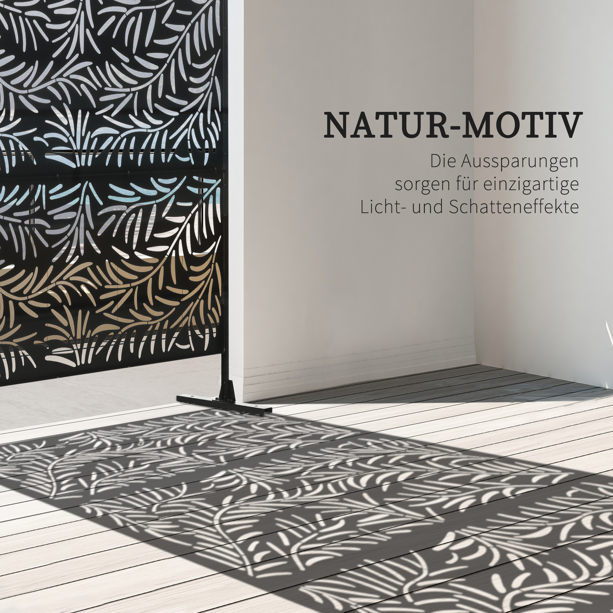 Sichtschutzwand, wetterbeständig, Stahl, 122 cm x 45 cm x 198 cm, Schwarz