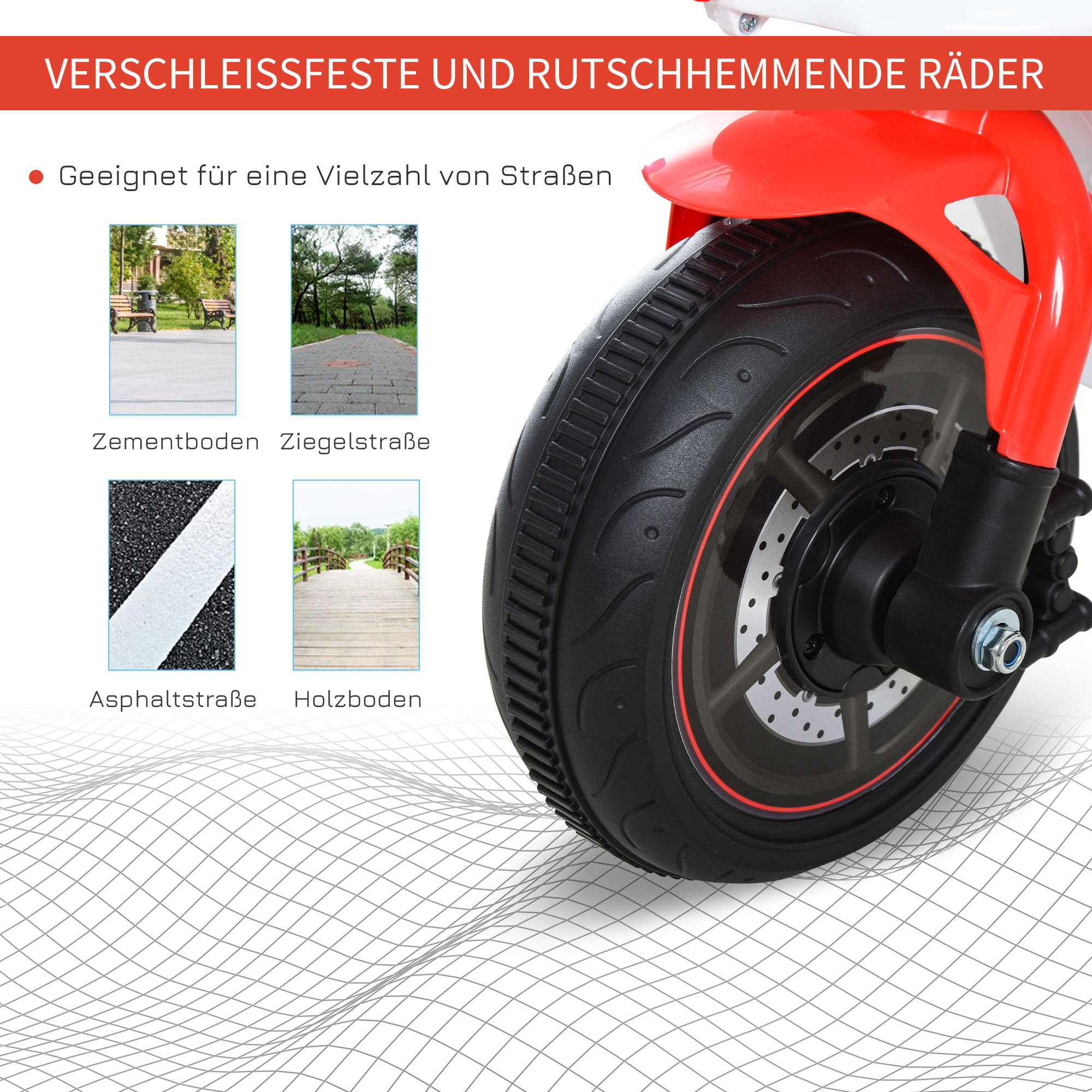 Laufrad, Rutscher, Kindermotorrad, 18-36 Monate, Musik/Licht, bis 20 kg, Weiß/Rot