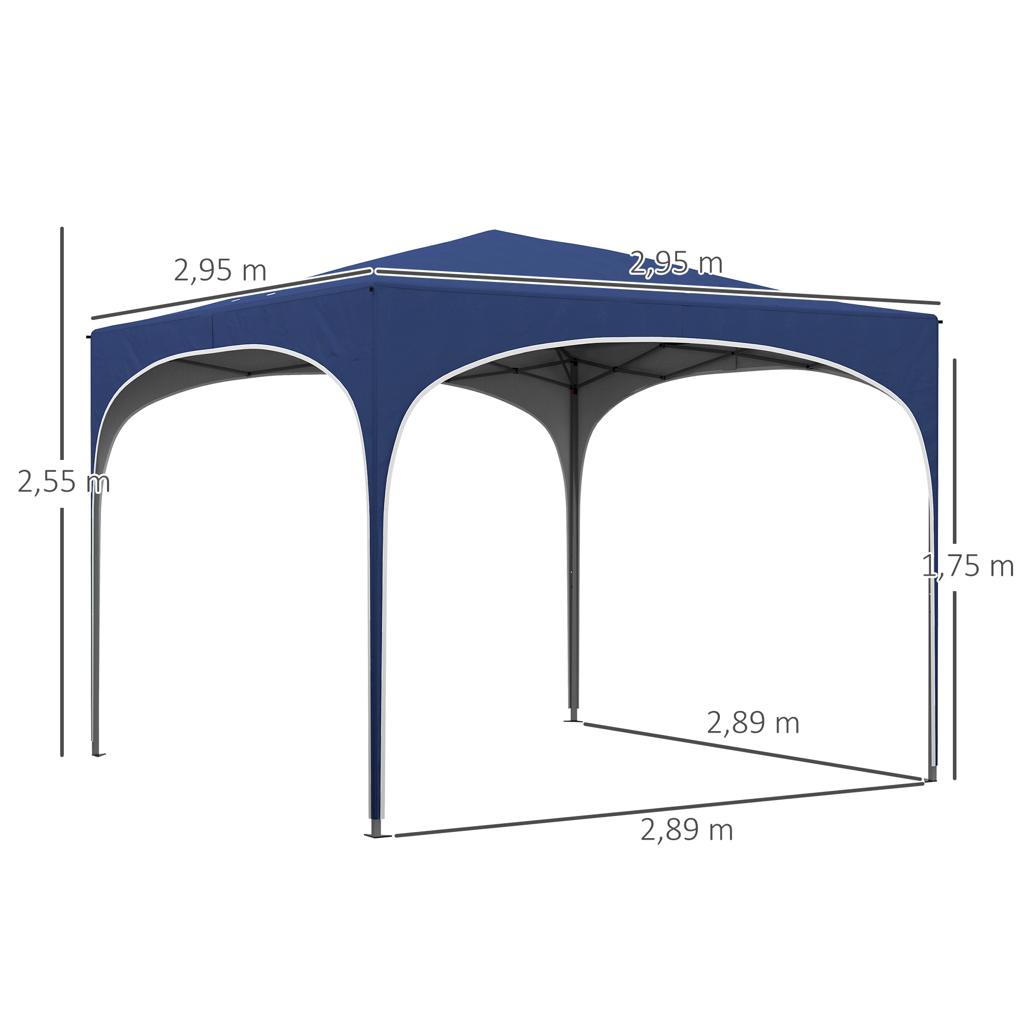 Faltpavillon, höhenverstellbar, Metallstützen, robuste Plane, inkl, Tragetasche, 2,95 x 2,95 x 2,55m, Dunkelblau