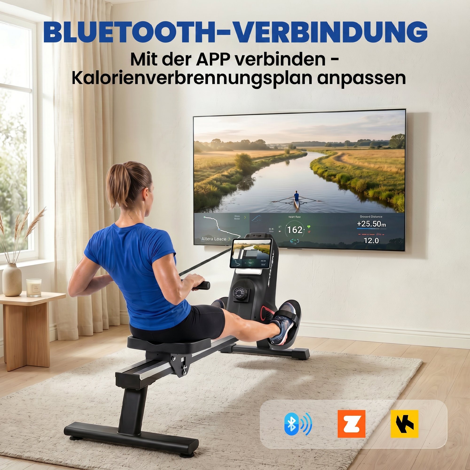 Rudergerät für Zuhause Leises Magnetisches Rudergeräte mit 16 Widerstandsstufen Exklusiver APP LCD-Display Handyhalter