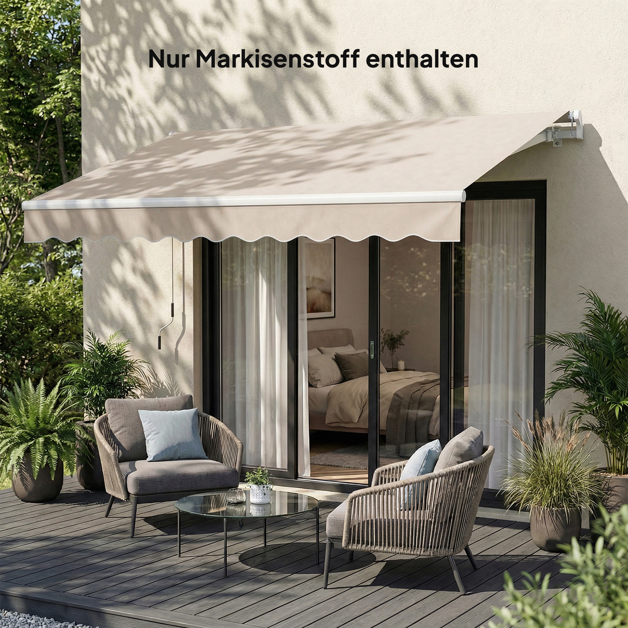 Ersatzstoff für Markise - Sonnenschutzdach UPF 50+ für 3,5 x 2,5 m Rahmen, Cremeweiß