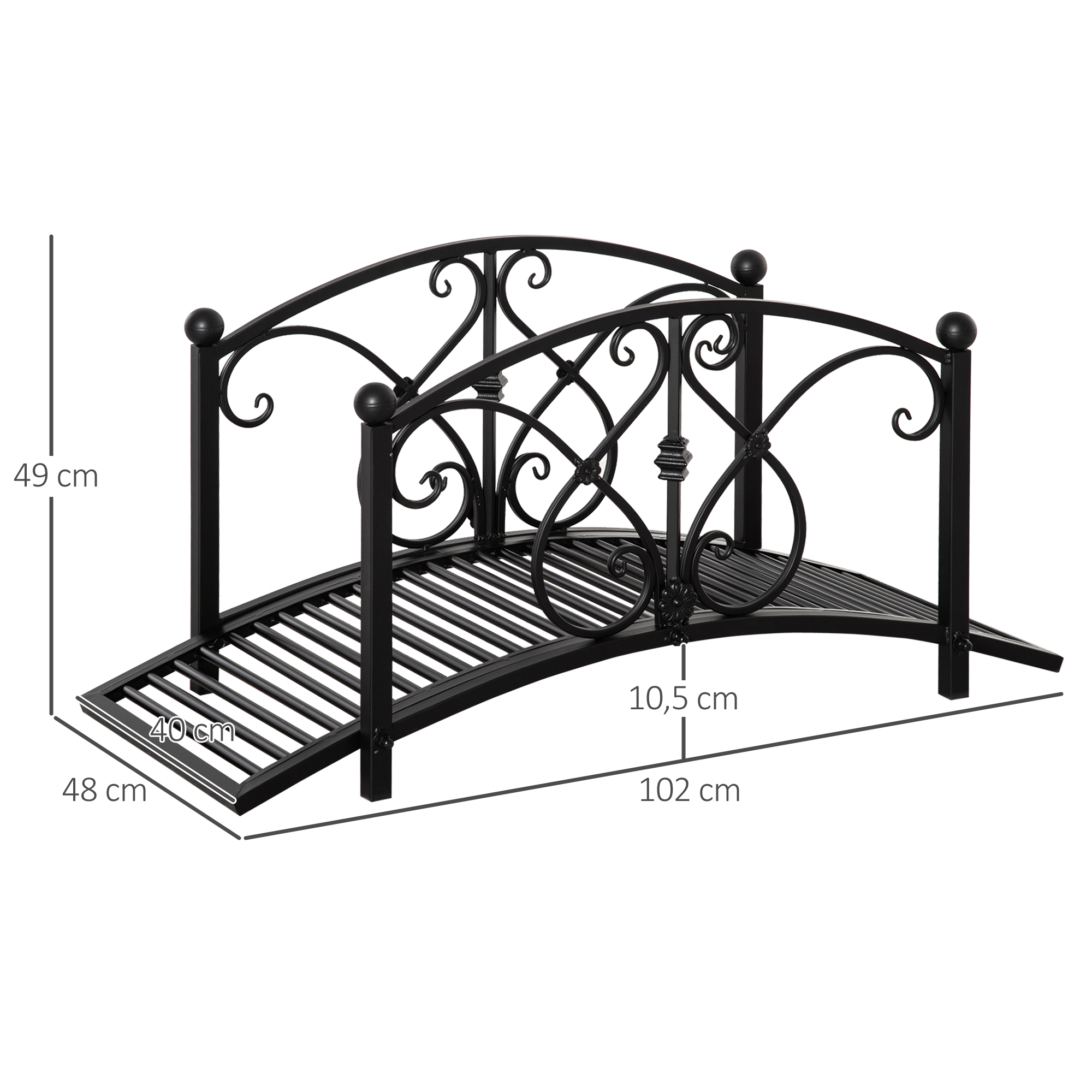 Gartenbrücke, Teichbrücke mit Sicherheitsgeländer, Zierbrücke bis 100 kg belastbar, 102 x 48 x 49 cm Schwarz