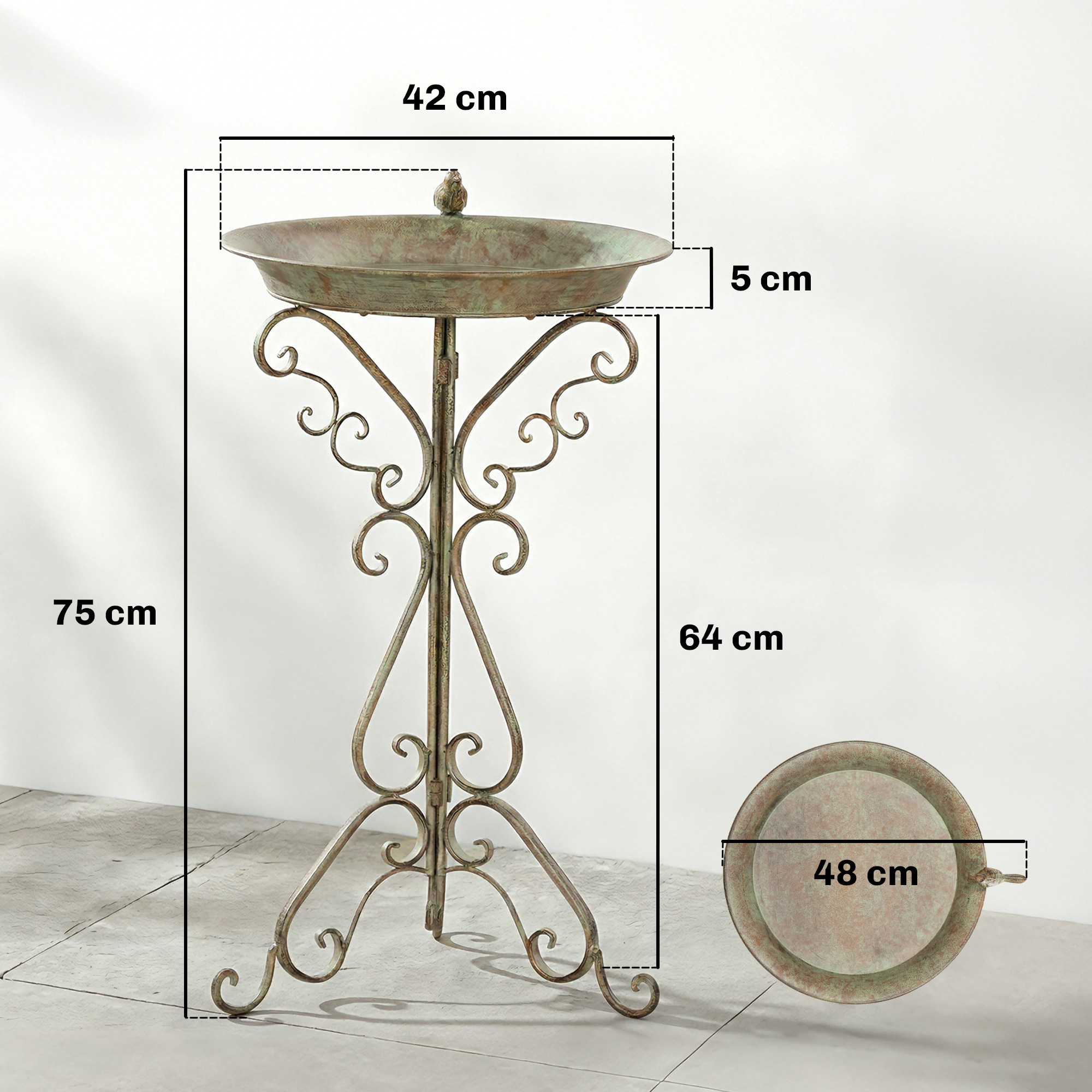 Vogelbad mit Vogelstatue und dekorativem Standfuß, Vintage Garten Vogelbad Schale Sockel, Grün