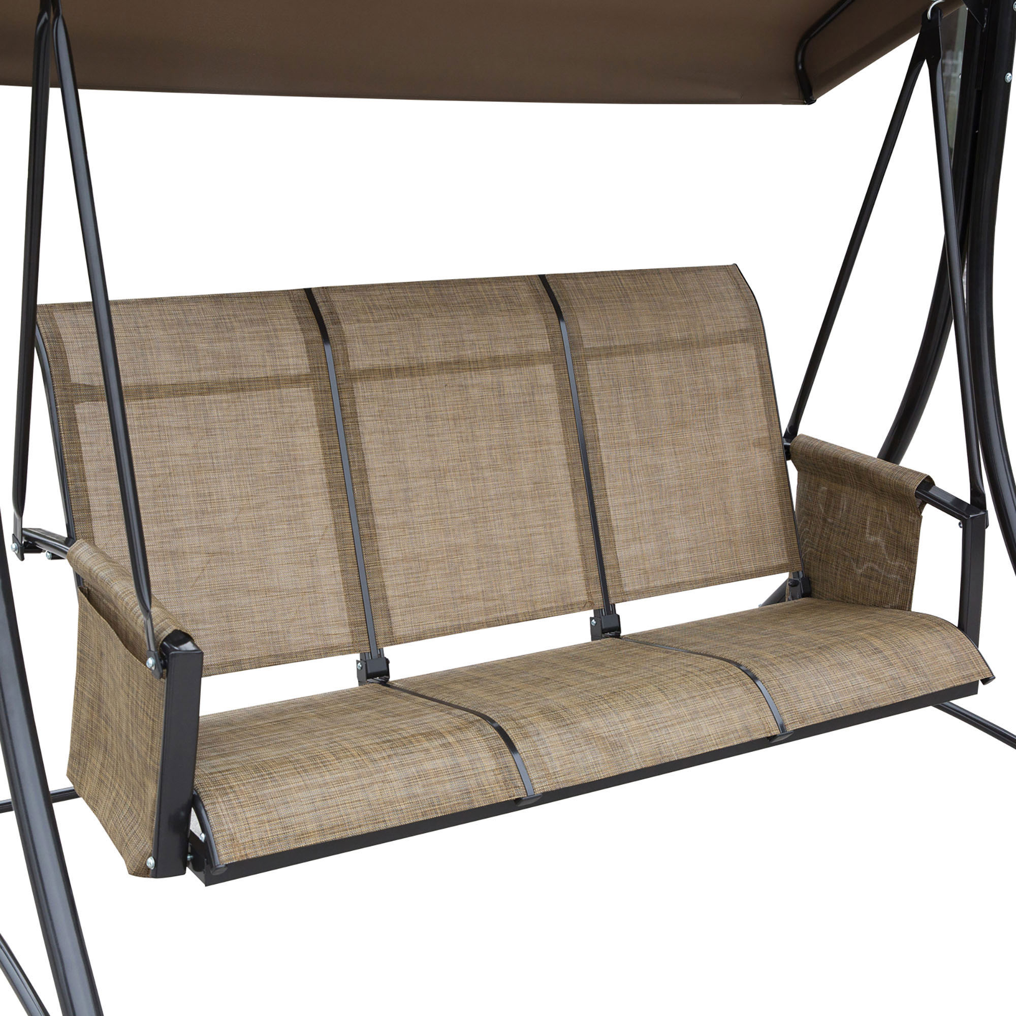 3-Sitzer Hollywoodschaukel, Gartenschaukel mit Sonnendach, Schaukelbank mit Ablage, Aluminium, 196 x 128 x 172 cm, Braun