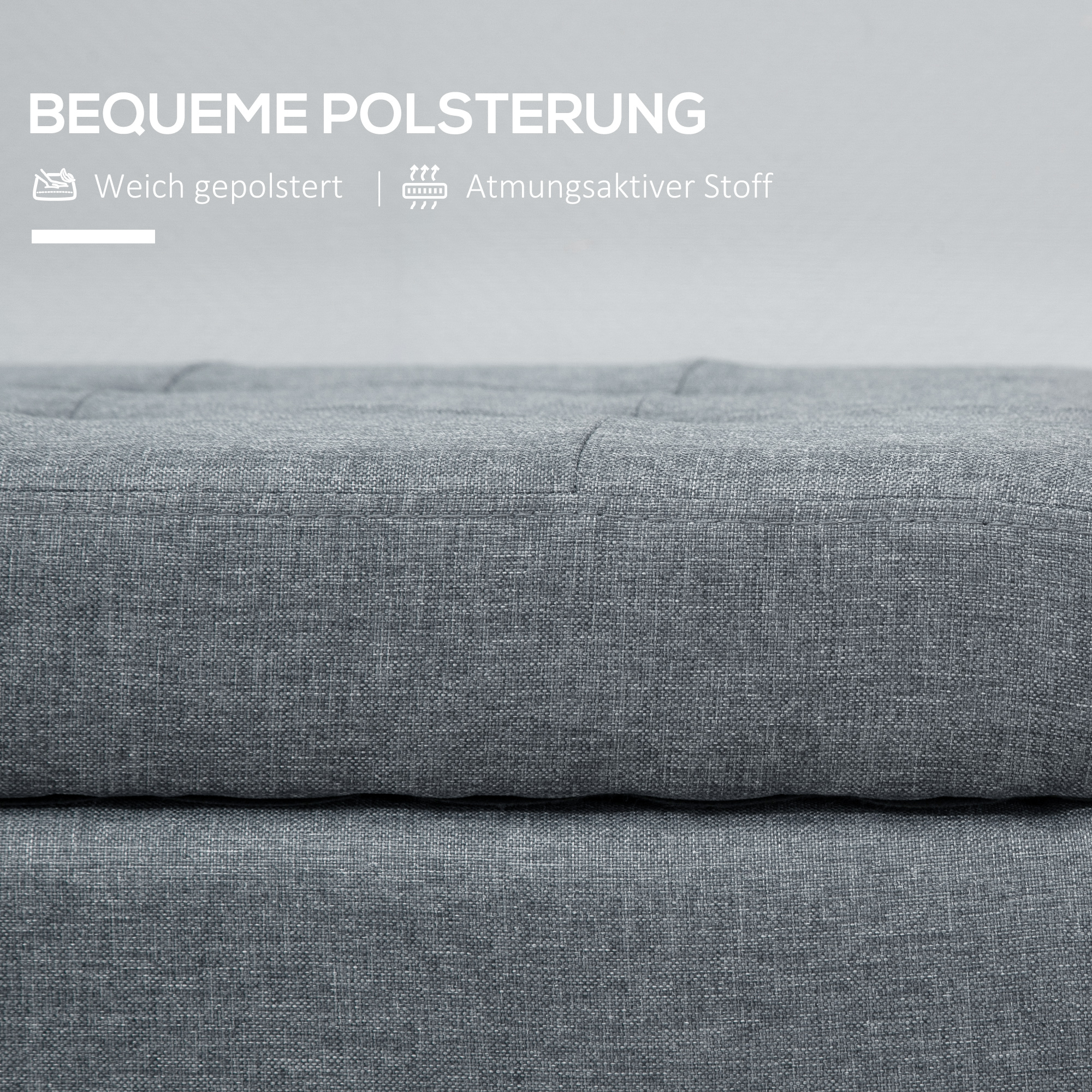 Sitzbank mit Stauraum, Ottomane, Flurbank, Knopfheftung,125,1 cm x 48,9 cm x 41,3 cm, Grau