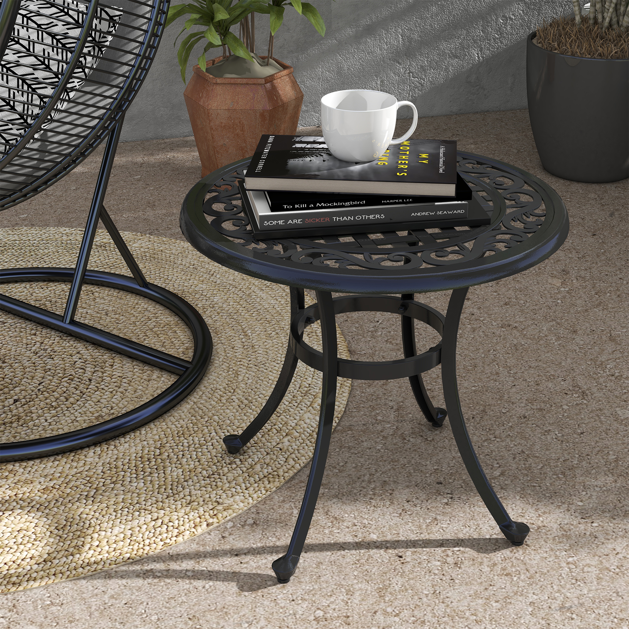Gartentisch Loungetisch Balkontisch, Vintage-Design, 60 x 60 x 53 cm, Schwarz
