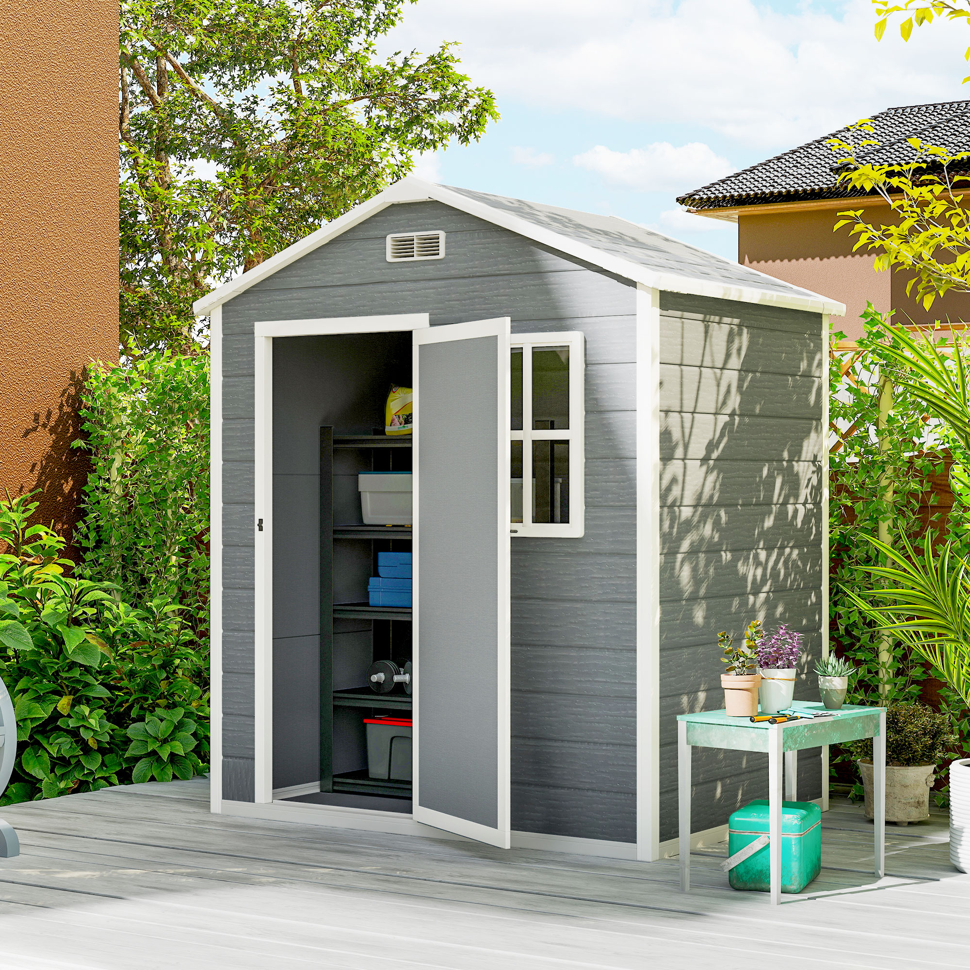 Gerätehaus 1,9m² 182 x 121 x 200cm Geräteschuppen mit Satteldach Boden Abschließbarer Tür