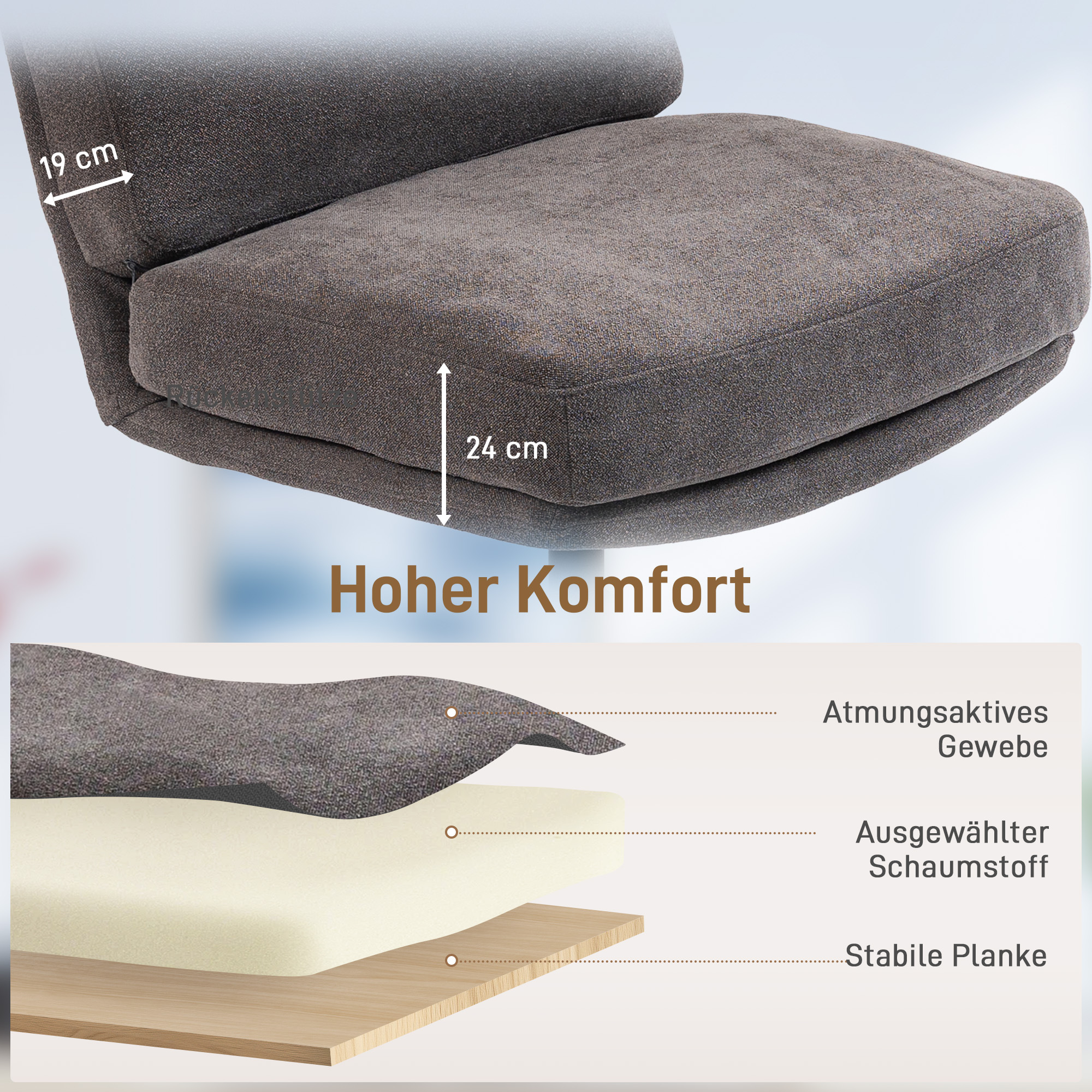 Sessel mit Hocker Drehbar Loungesessel mit Leinenoptik für Wohnzimmer Dunkelgrau