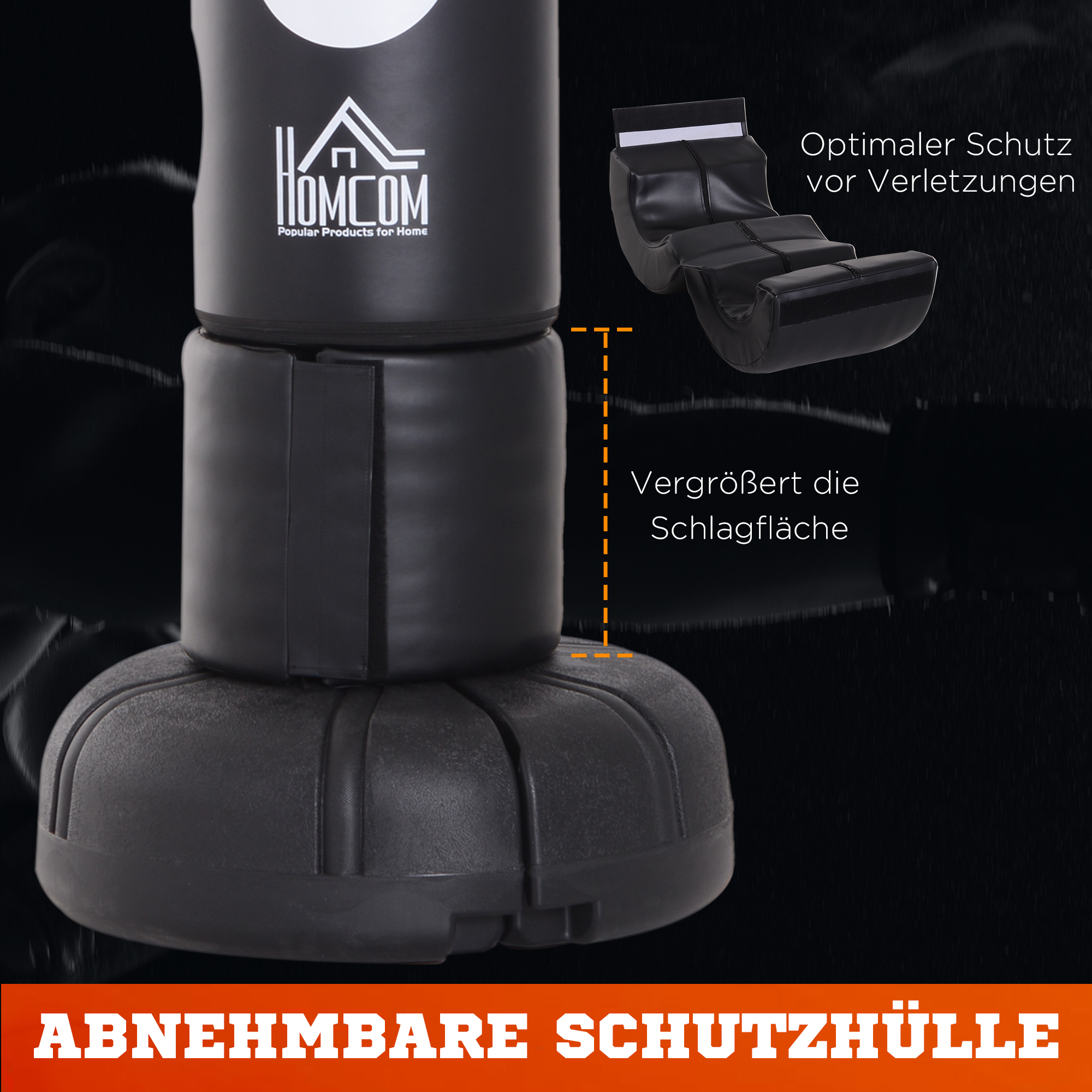 Freistehender Standboxsack mit Ständer und Kunststoff-Pad, 176 cm, Geeignet für Profis und Anfänger, Schwarz