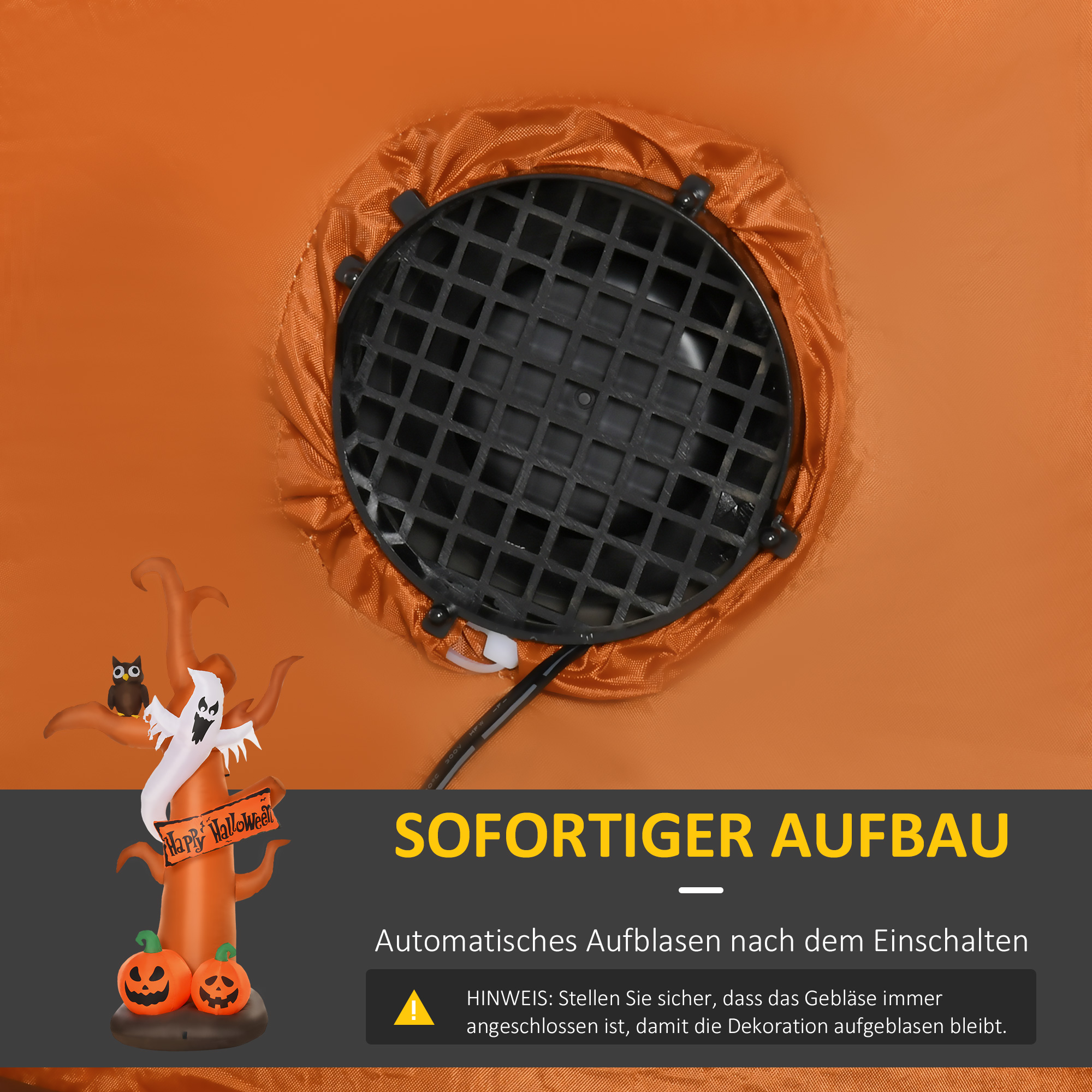 Selbstaufblasend Halloweendekoration mit LED-Lichtern, inkl. Gebläse und Befestigungsmaterial, 156cm x 107cm x 274cm