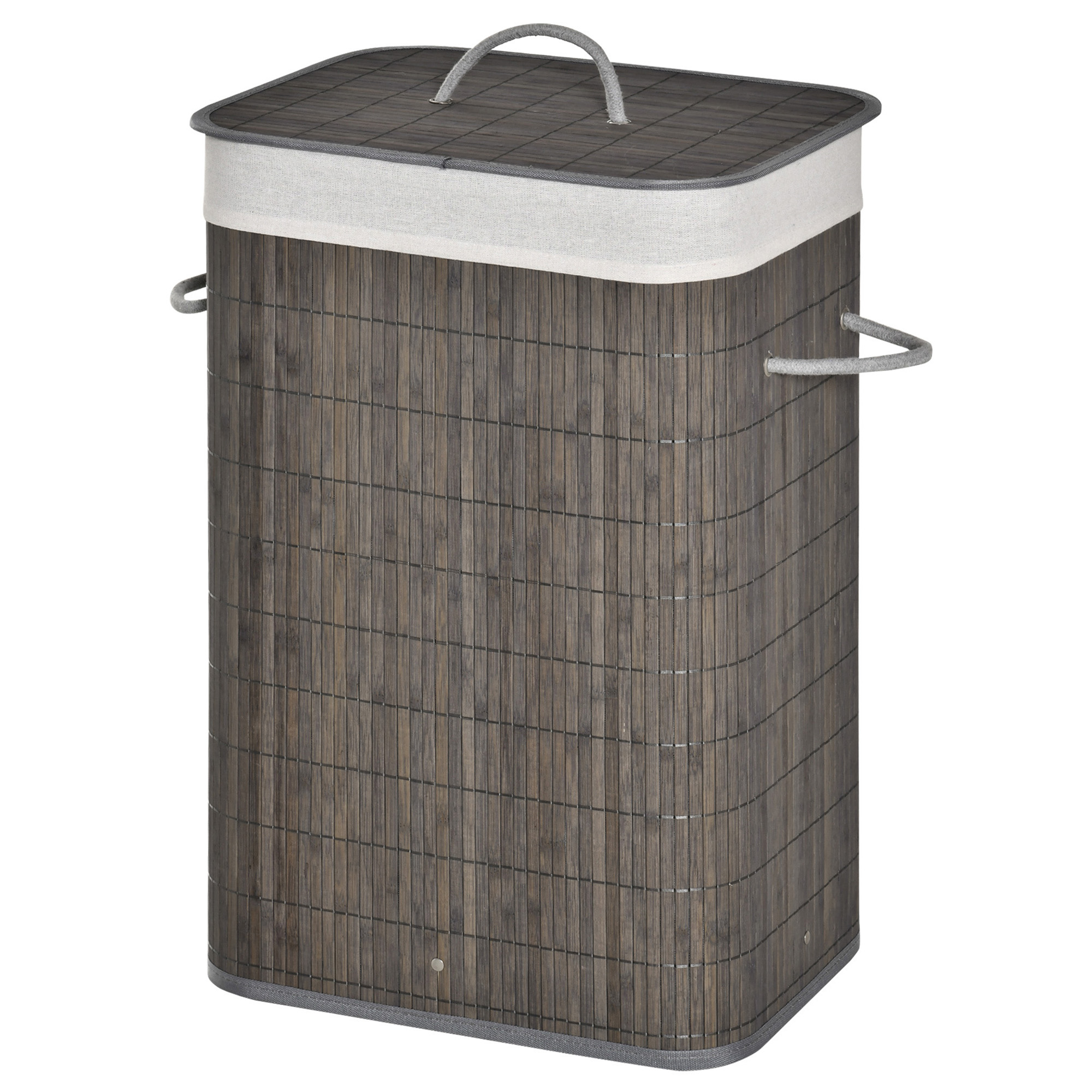 Wäschekorb mit Griffen und waschbarem Wäschesack, Rattan, Polyester, Baumwolle, Metall, 43L x 32B x 61H cm, Grau