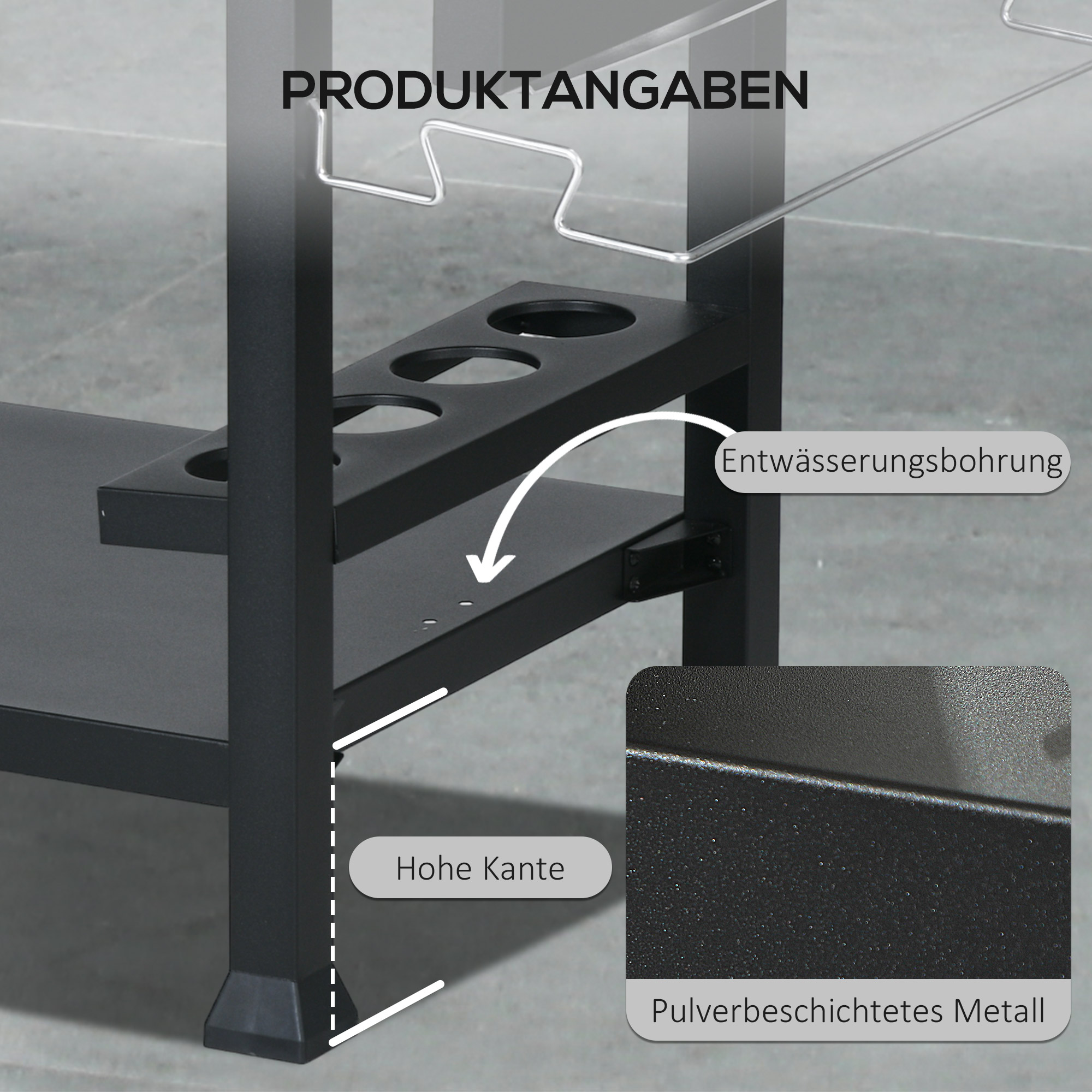 Grillstation Grillwagen, inkl. Zubehör, 125 x 65 x 84 cm, Schwarz + Silber