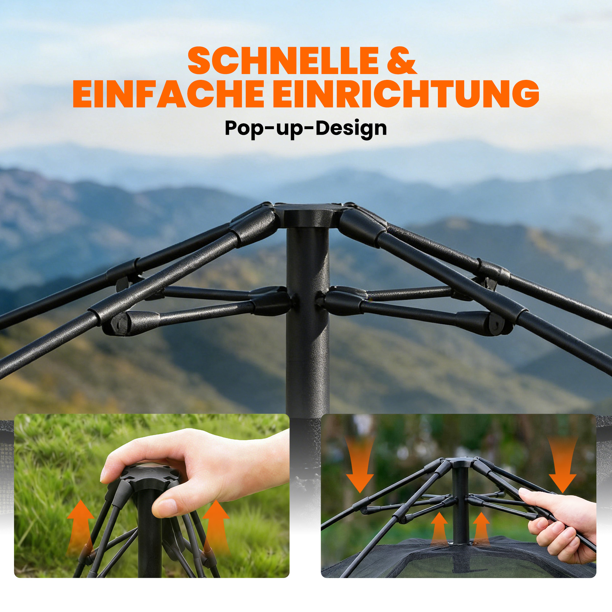 Instant-Pop-Up-Zelt mit Regenschutz, wasserdicht Kuppelzelt für 2-3 Personen mit 2 Türen 2 Fenstern 240x240x160 cm Khaki