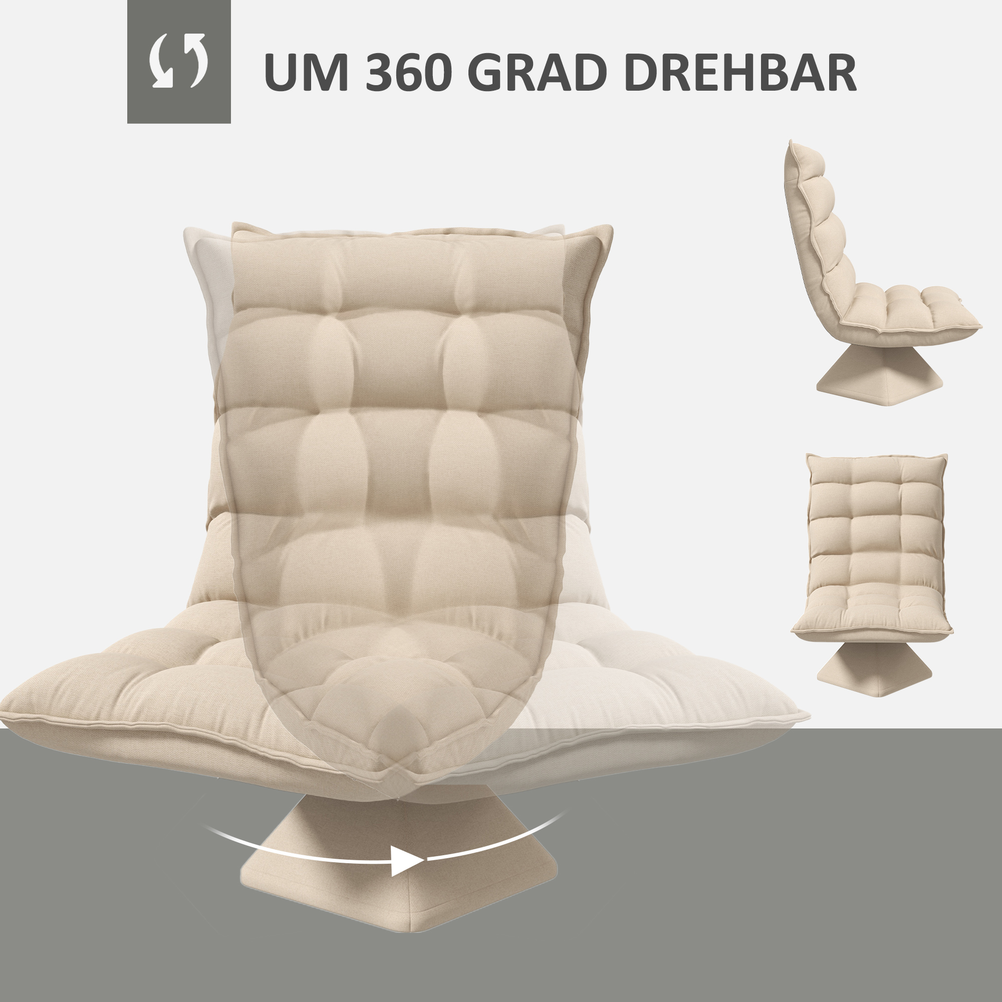 Relaxsessel Lesesessel, drehbar, Leinenoptik, 62 cm x 70 cm x 95 cm, Beige