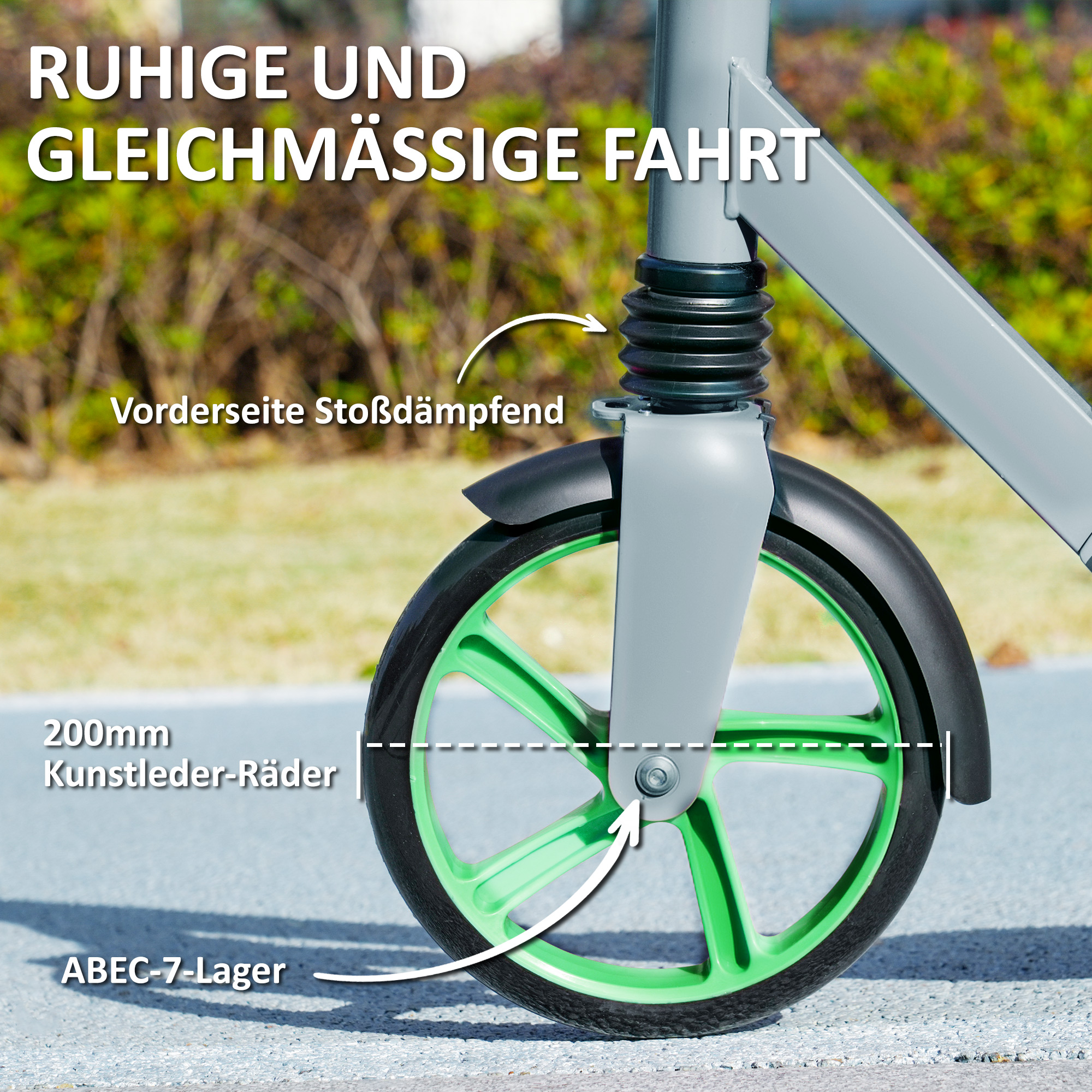 Tretroller, höhenverstellbar, Hinterradbremse, faltbar, 100 kg belastbar, Grün