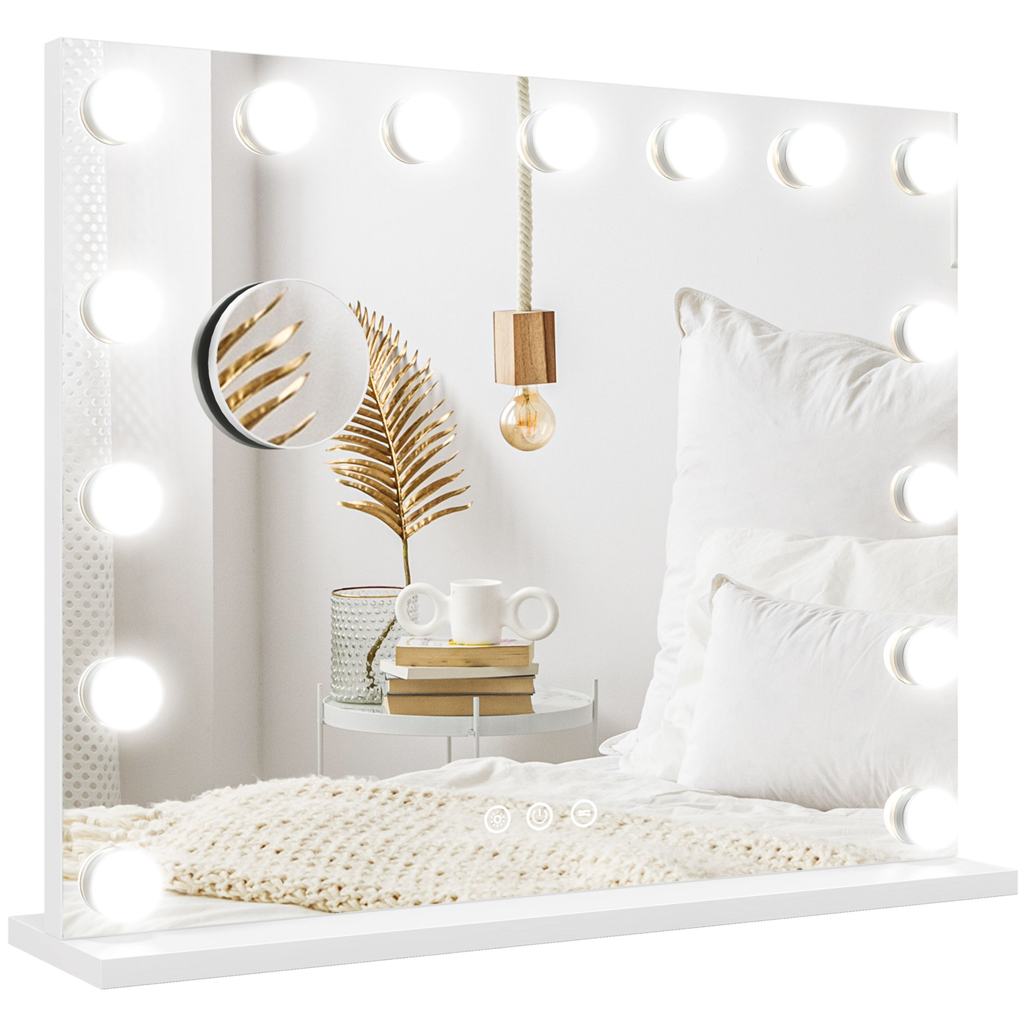 LED-Kosmetikspiegel, 3 Lichtmodi, dimmbar, Touch-Steuerung, USB, 58x48cm, Weiß