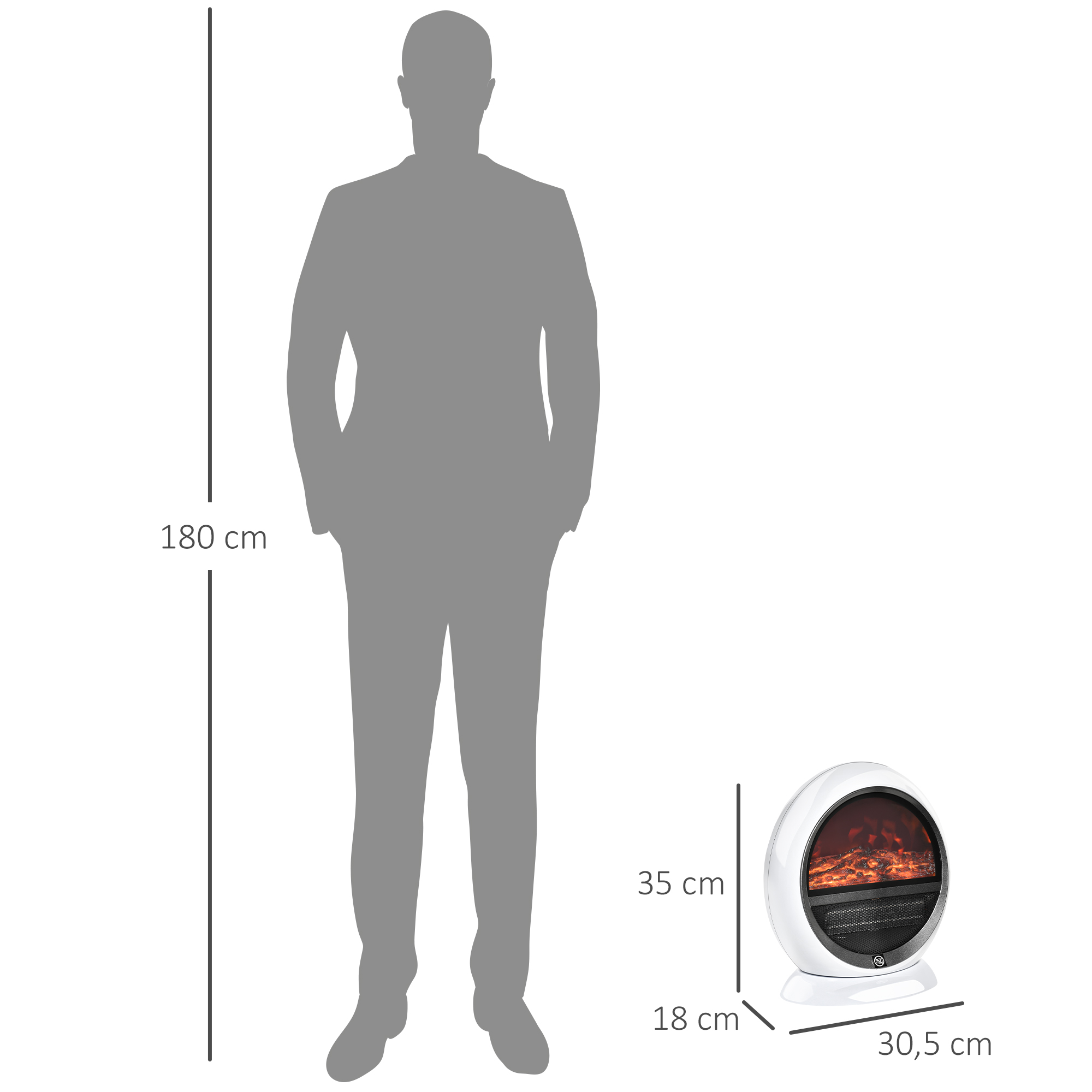 LED Elektrokamin Mini Tisch Standkamin Kaminofen mit Flammeneffekt 1500W ABS-Kunststoff Weiß 30,5 x 18 x 35 cm