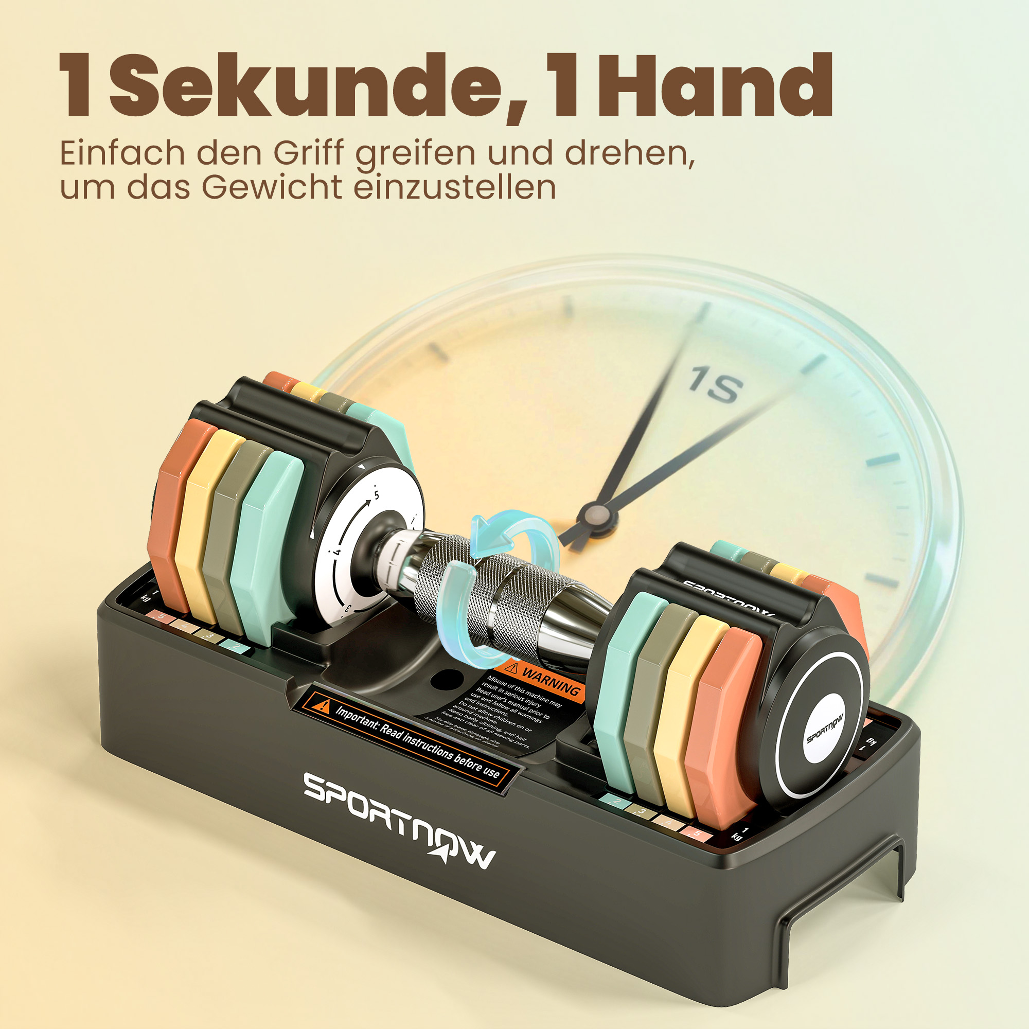 Verstellbare Hantel Set, 1-5 kg Hanteln mit Schnelleinstellung Ablagefach, rutschfest Griff Platzsparend