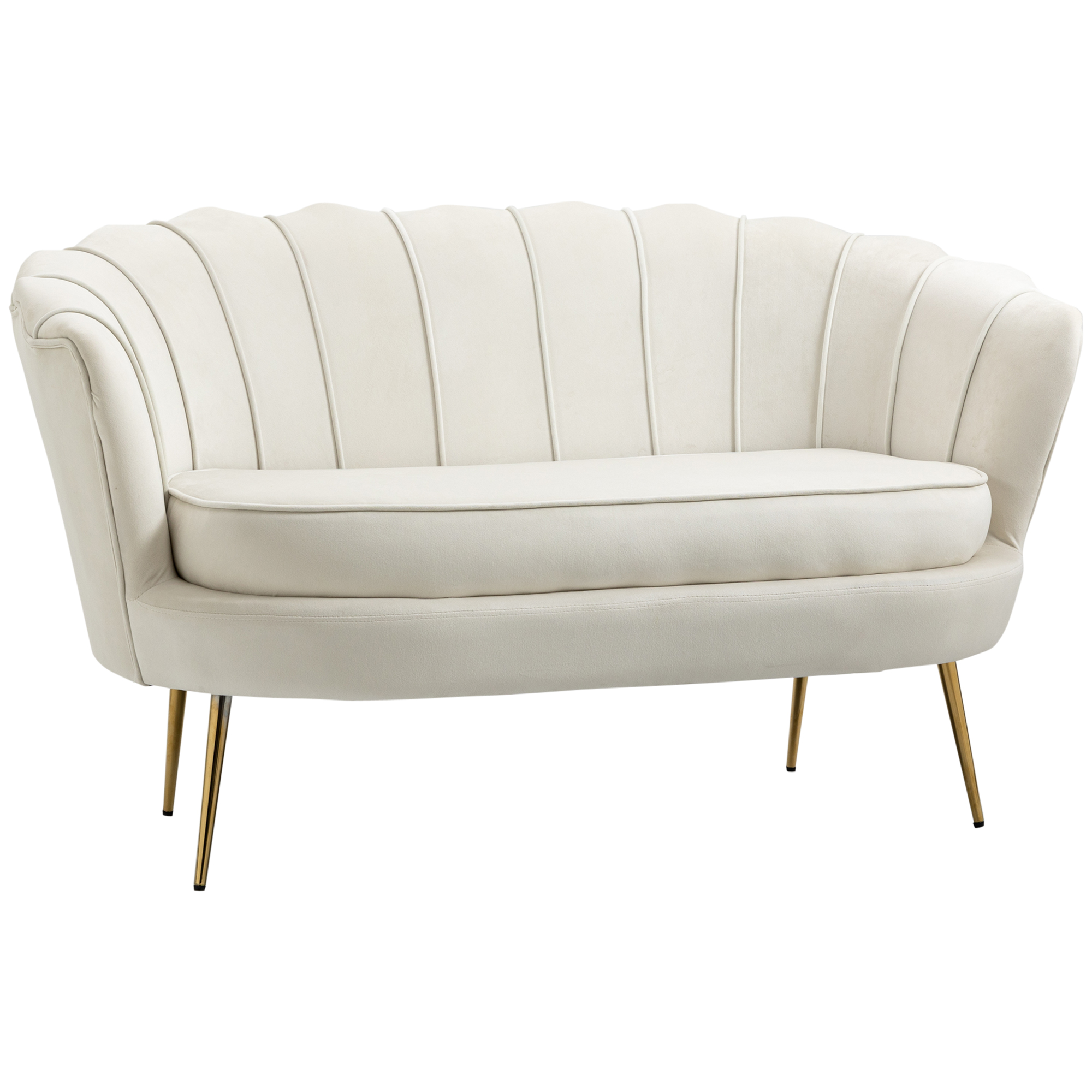 Vintage 2-Sitzer Sofa, Couch, Polstermöbel, Samtoptik, bis 150 kg, Creme/Gold