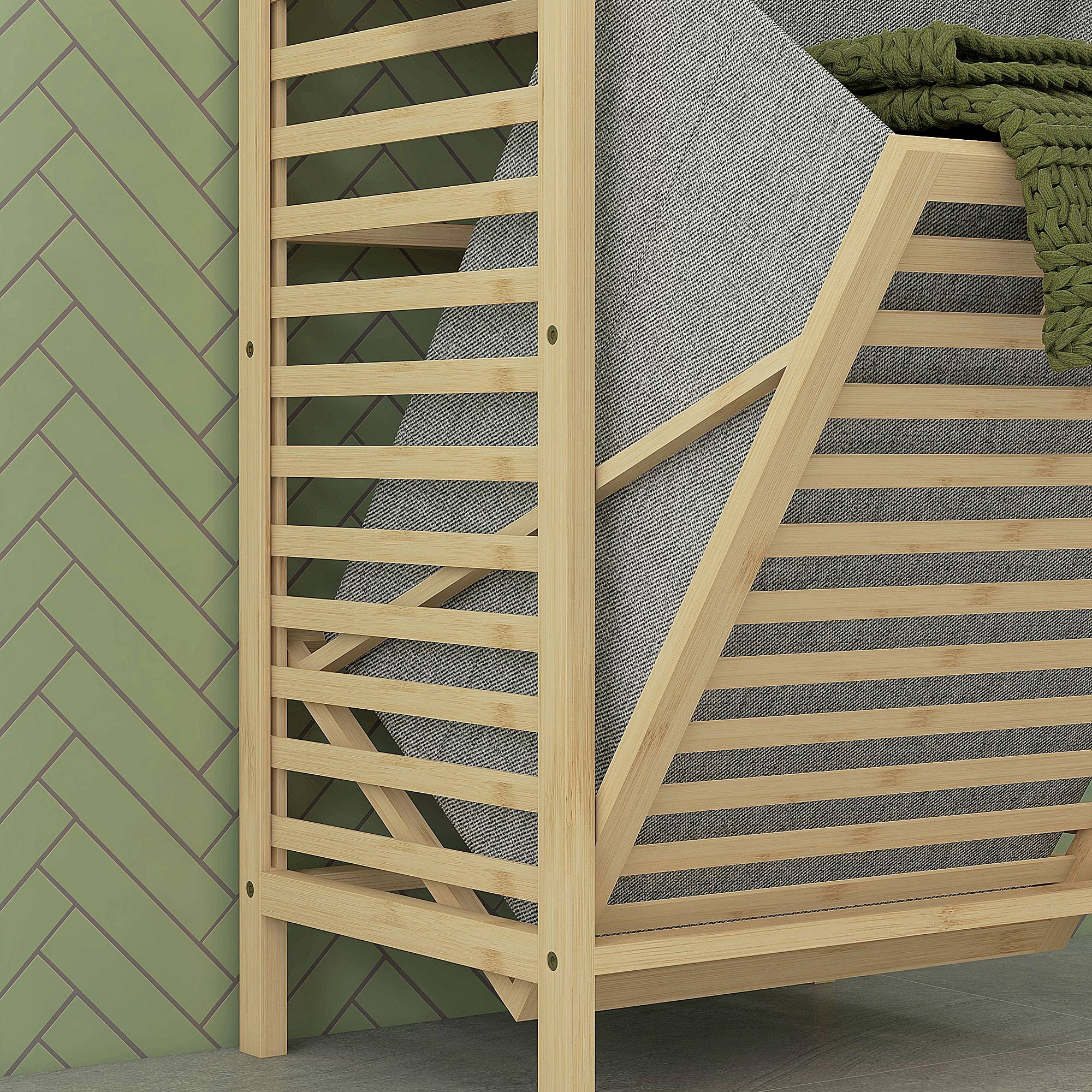 Badezimmerregal, mit Wäschesammler, 3 Regalböden, Bambusrahmen, 44x33x160cm, Natur